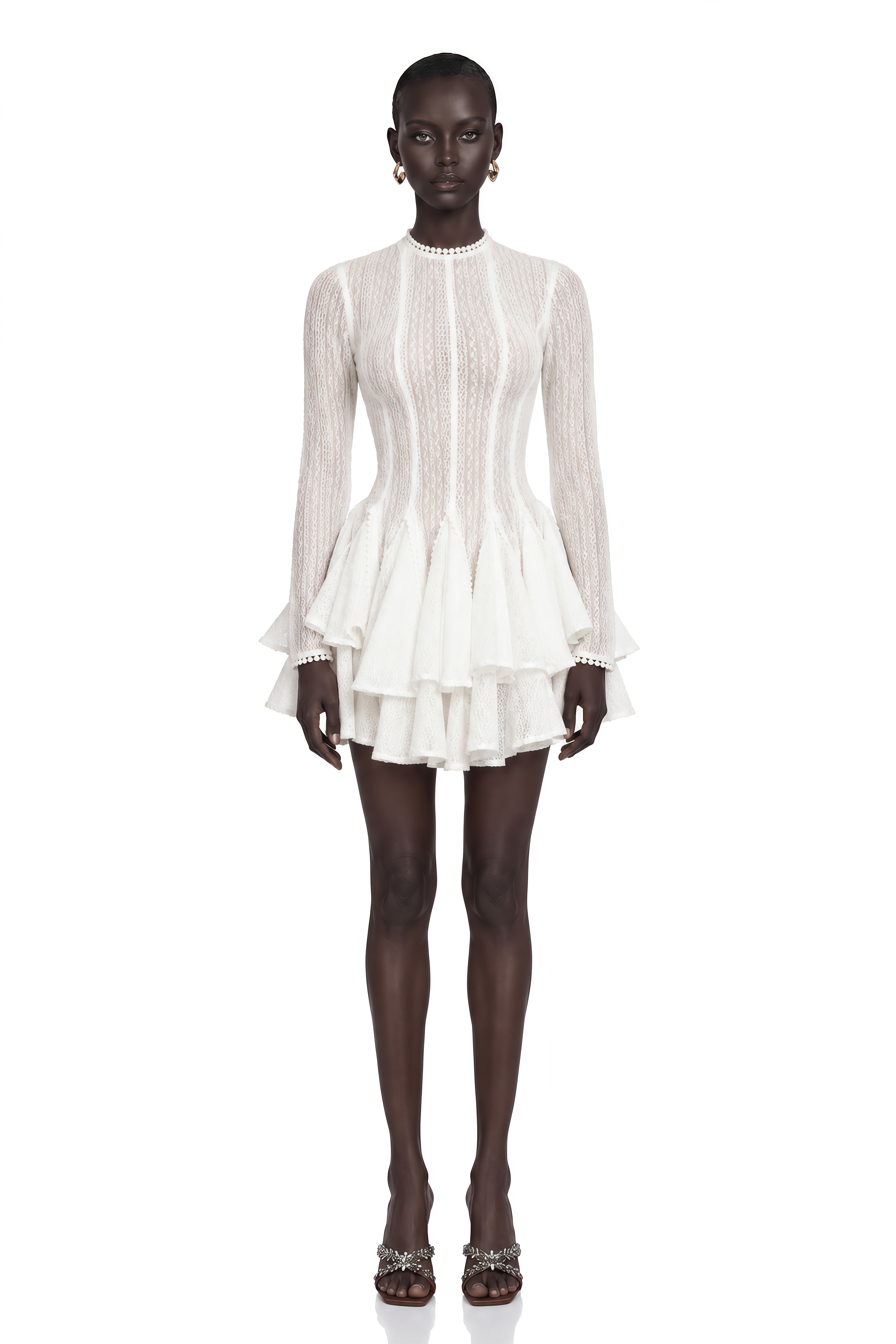 Hallie White Layered Design Puff Mini Dress