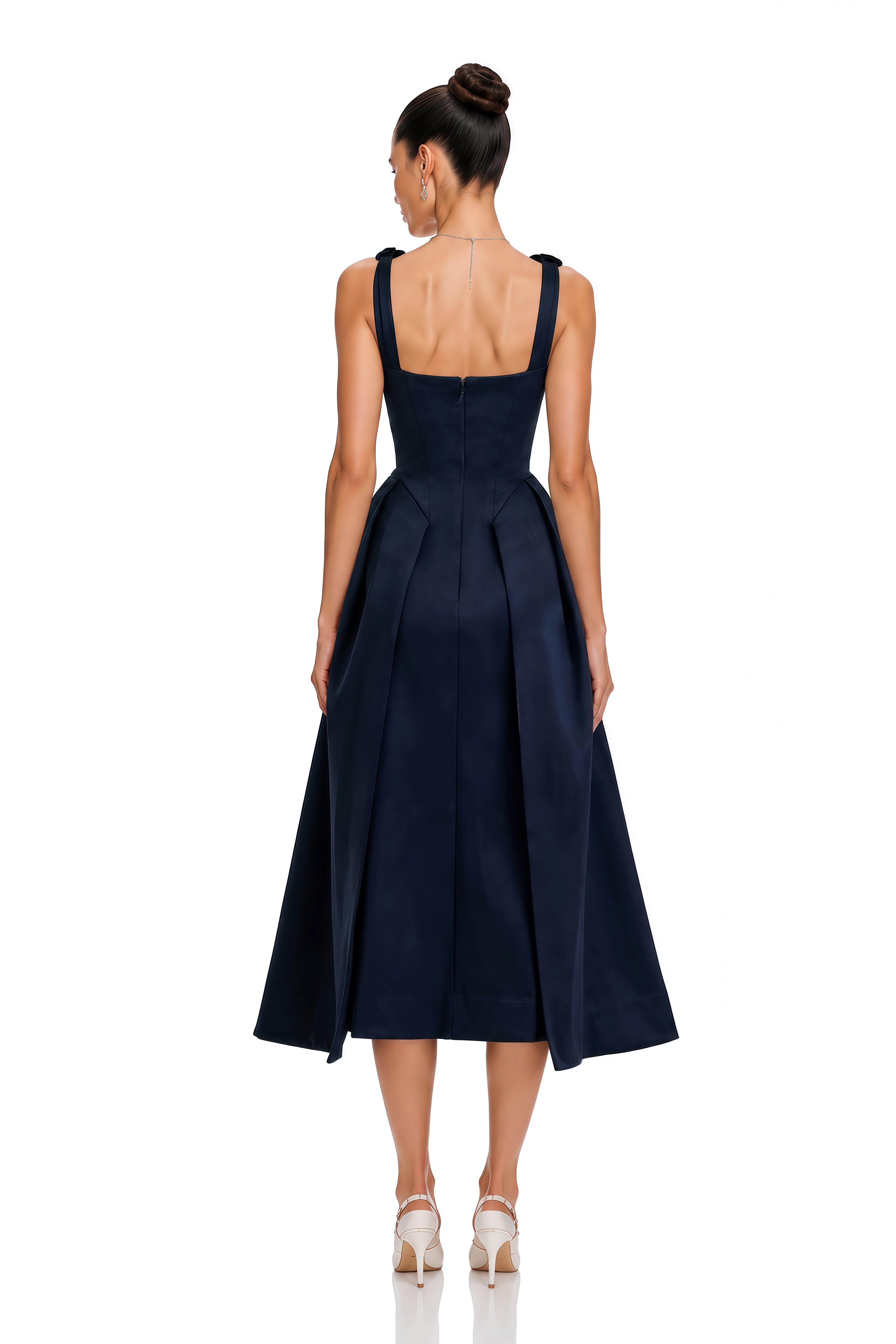 Chantale Blue Twist-Detail Satin Midi Dress