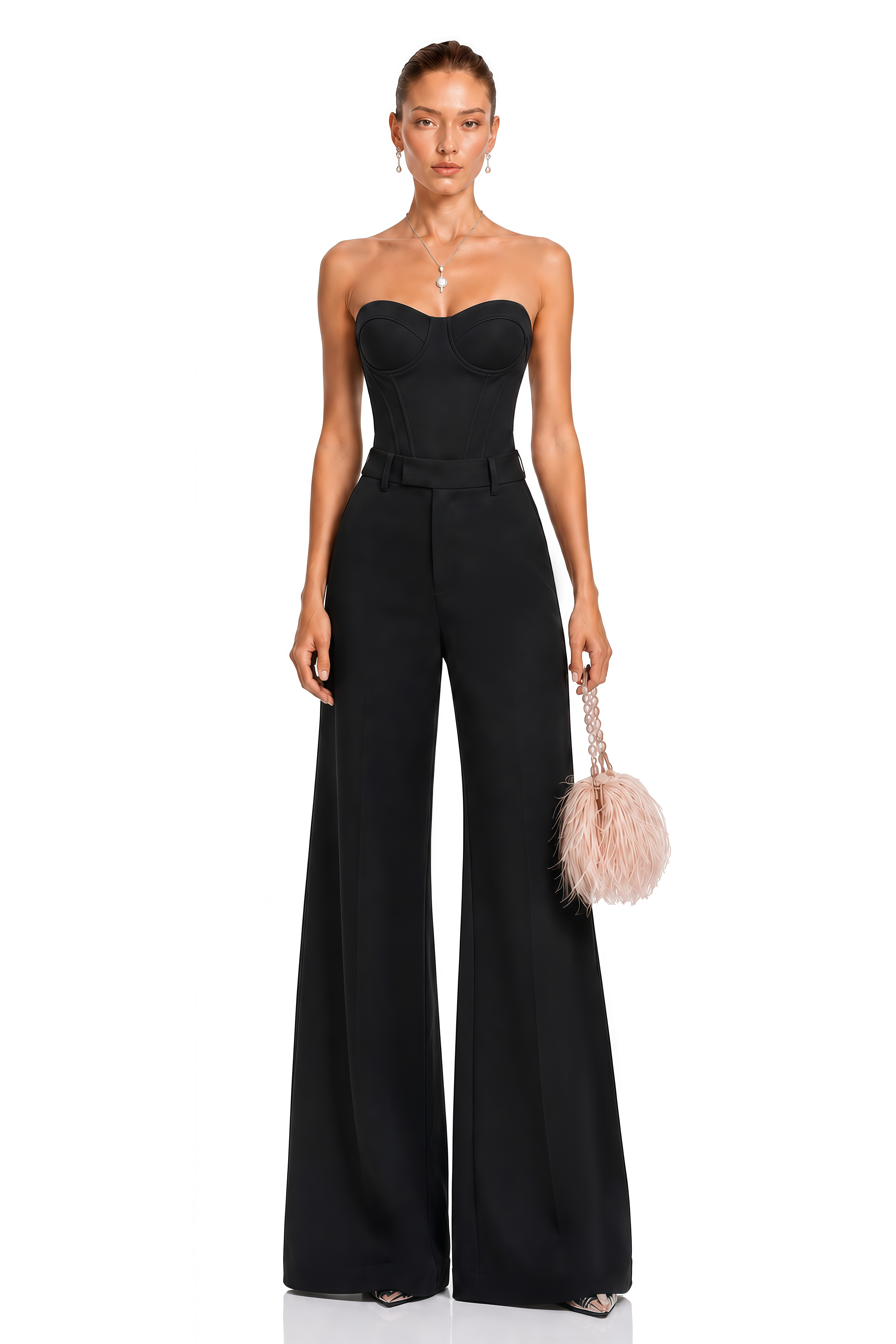 Krasava Black Sweetheart Neckline Top & Trousers Set
