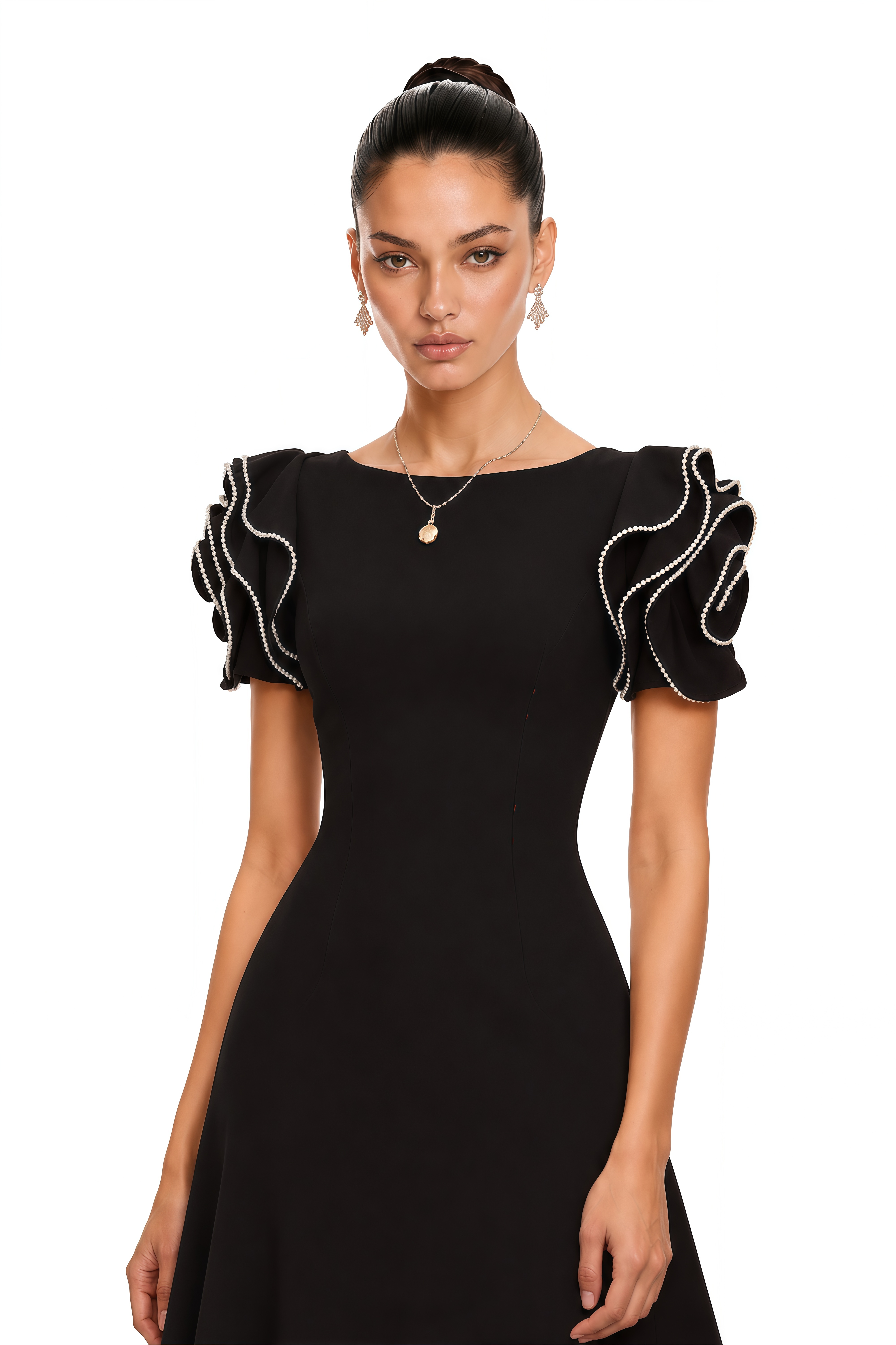 Bruyère Black Ruffled Embellished Maxi Dress