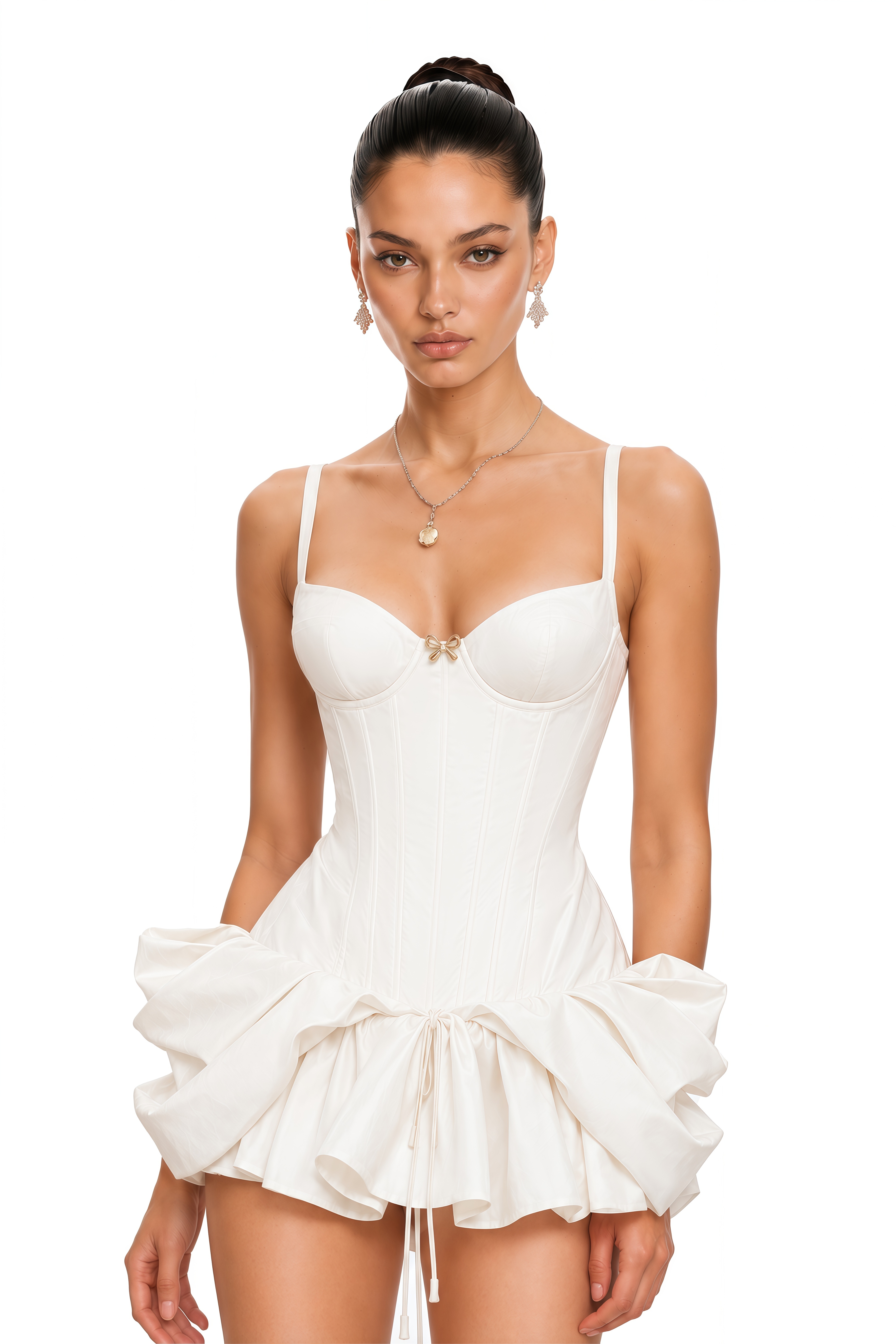 Léana White Ruffled Detail Bustier Mini Dress