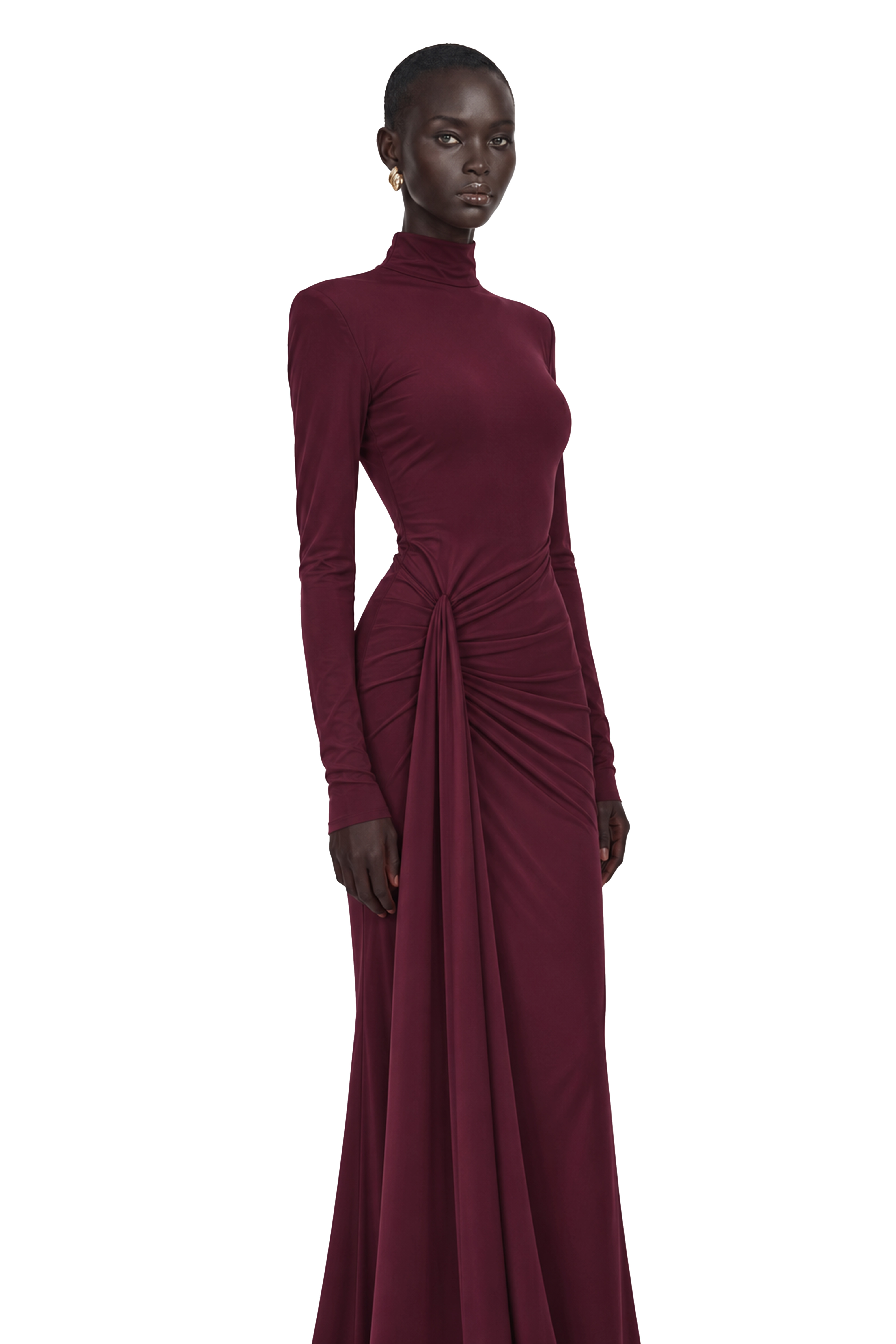 Neve Red High Neck Twist Knot Maxi Dress