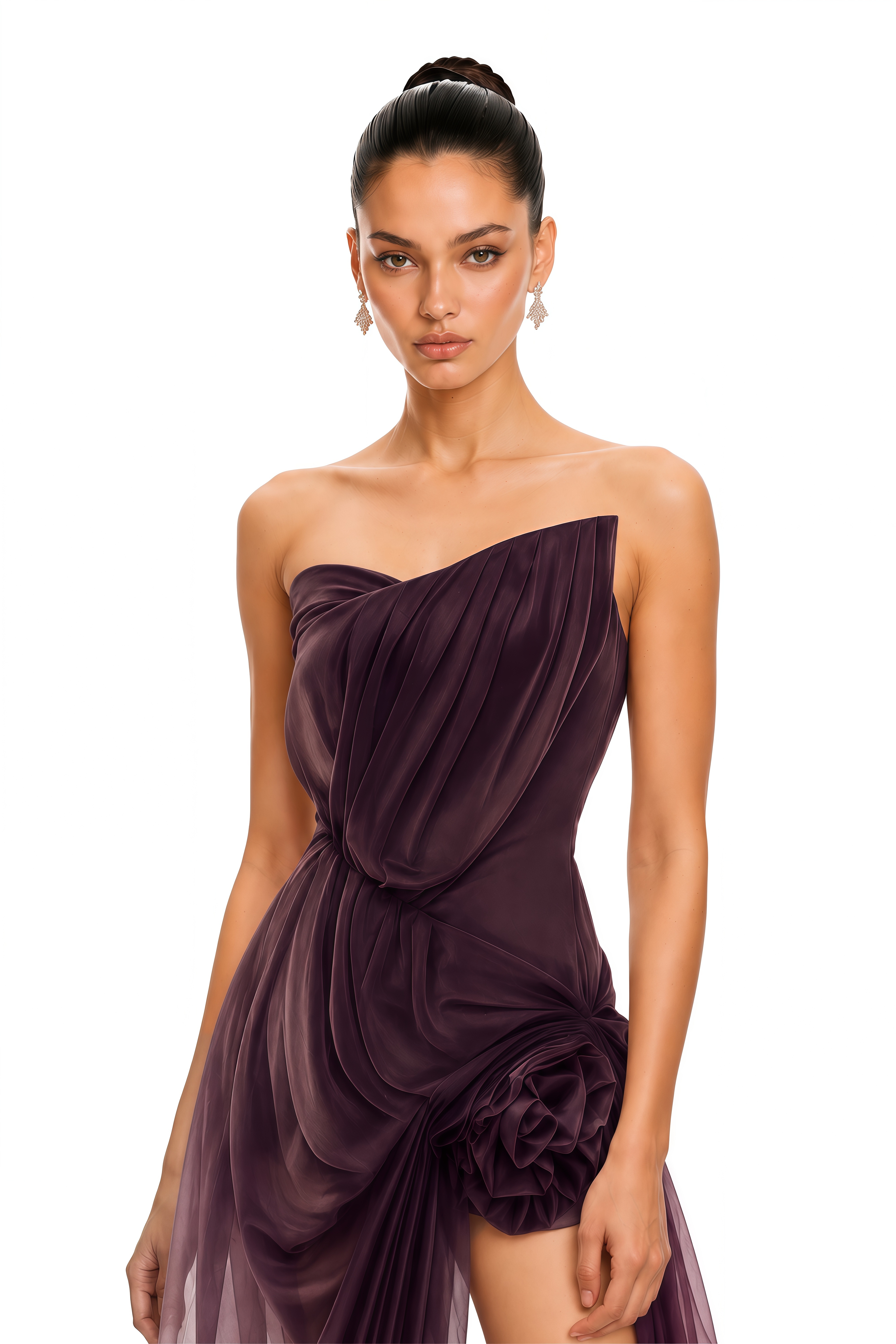 asymmetrical purple dress Yelyzaveta Maxi with 3D Petals Complemented with a front 904 Cicinia Little White Dresses Color:Picture color