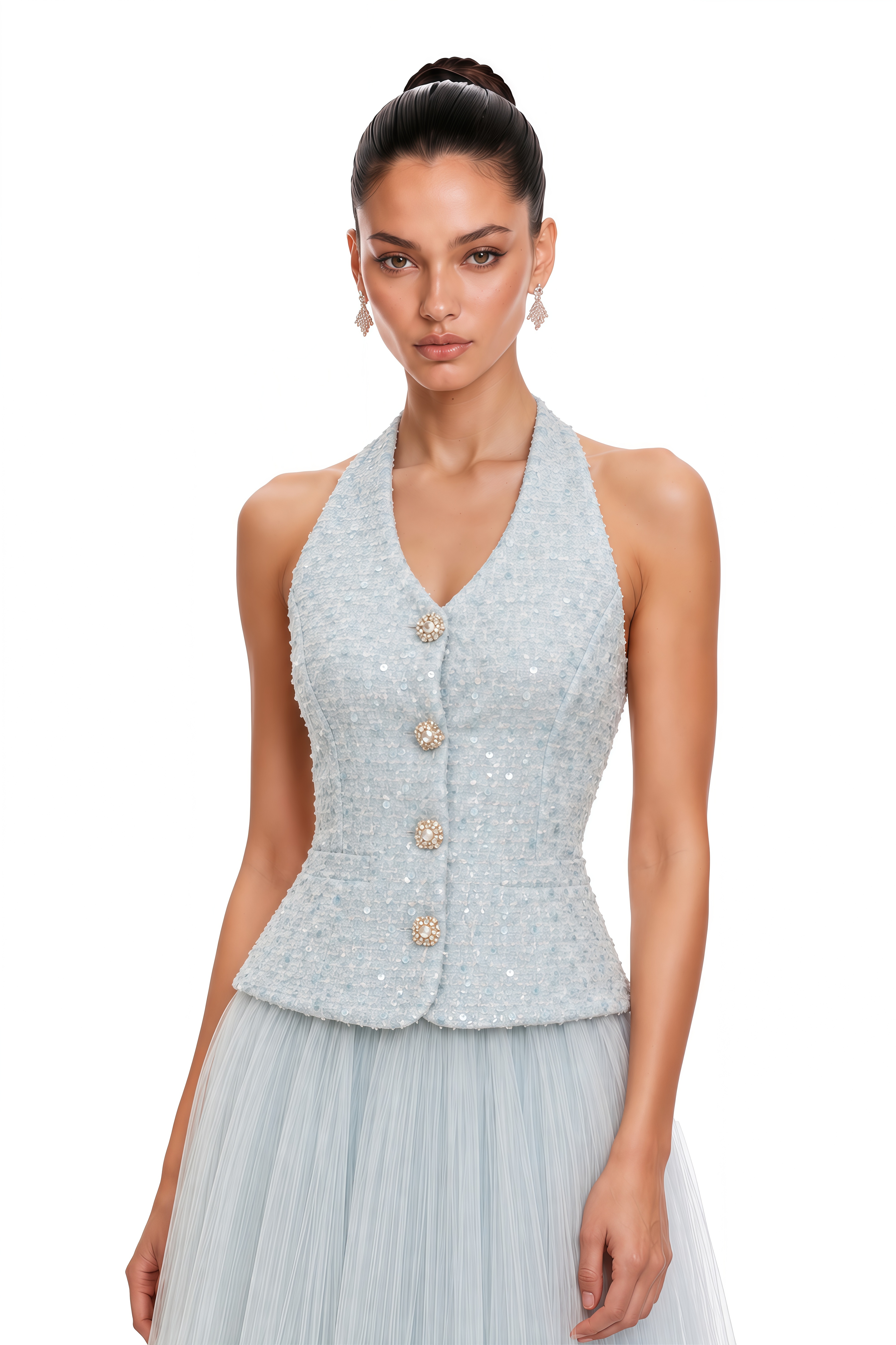 Margareta Blue Tweed Waistcoat & Tulle Skirt Set