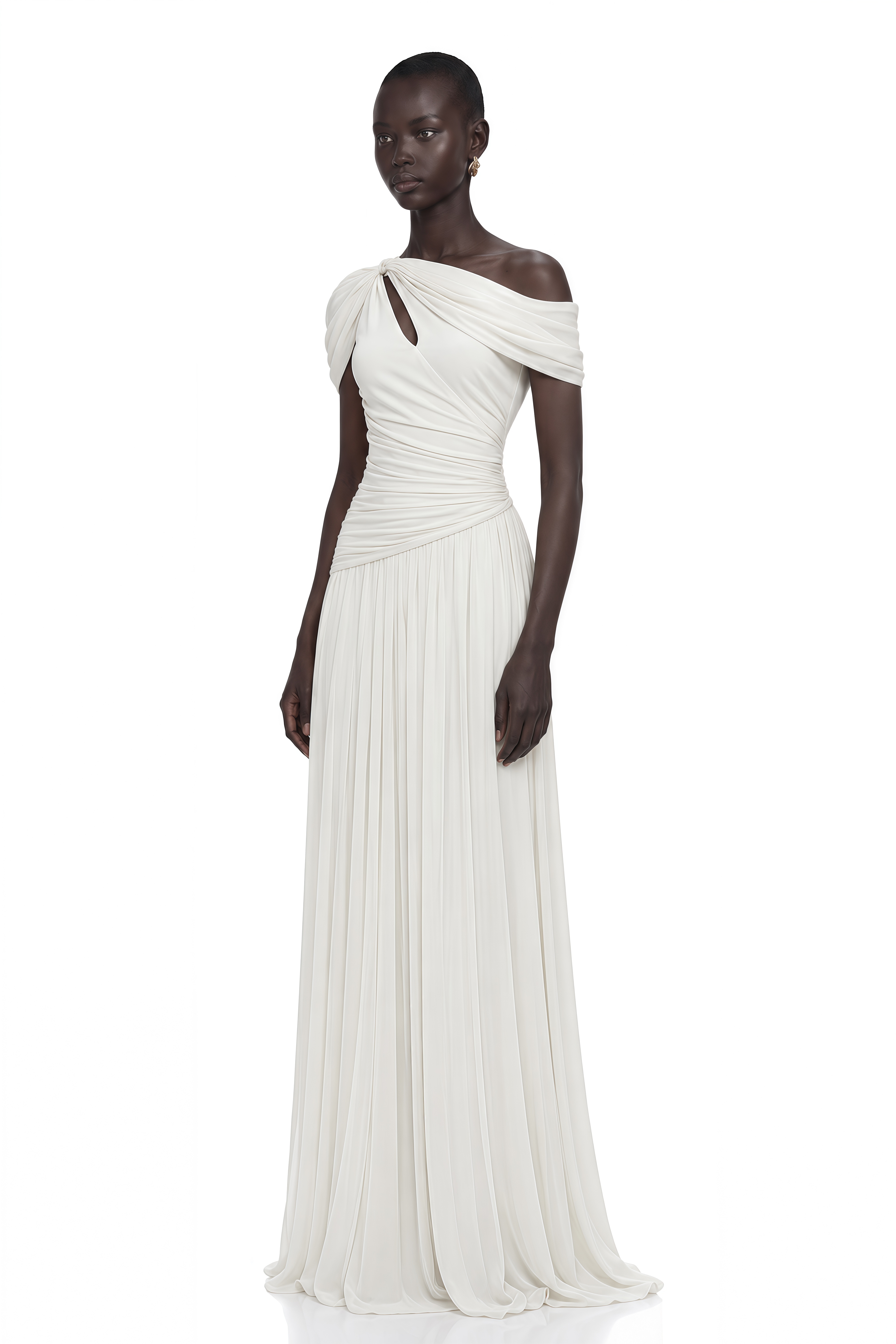 Sigrun White Asymmetrical Gathered Maxi Dress