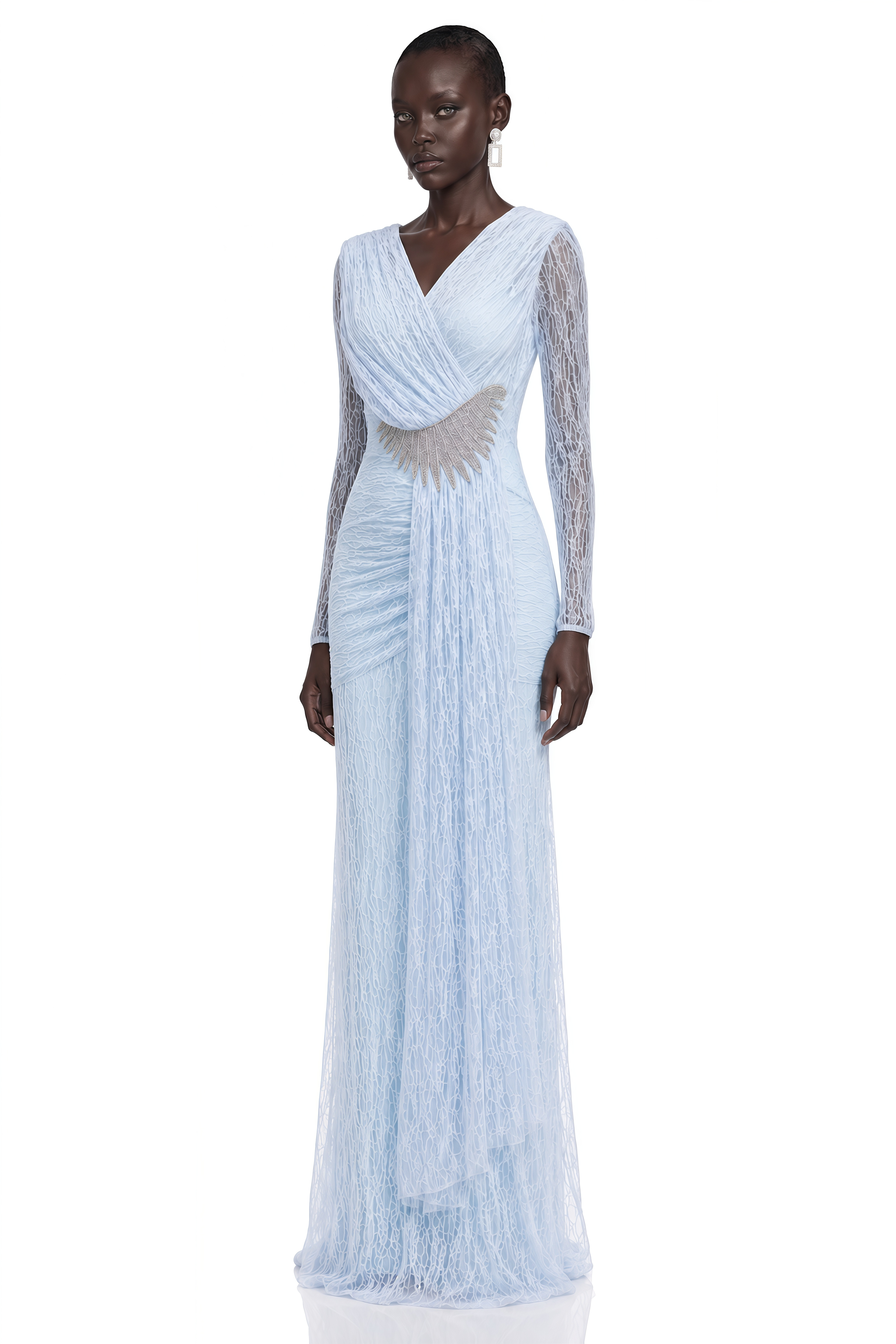 Elva Baby Blue Crystal-Embellished Draped Maxi Dress