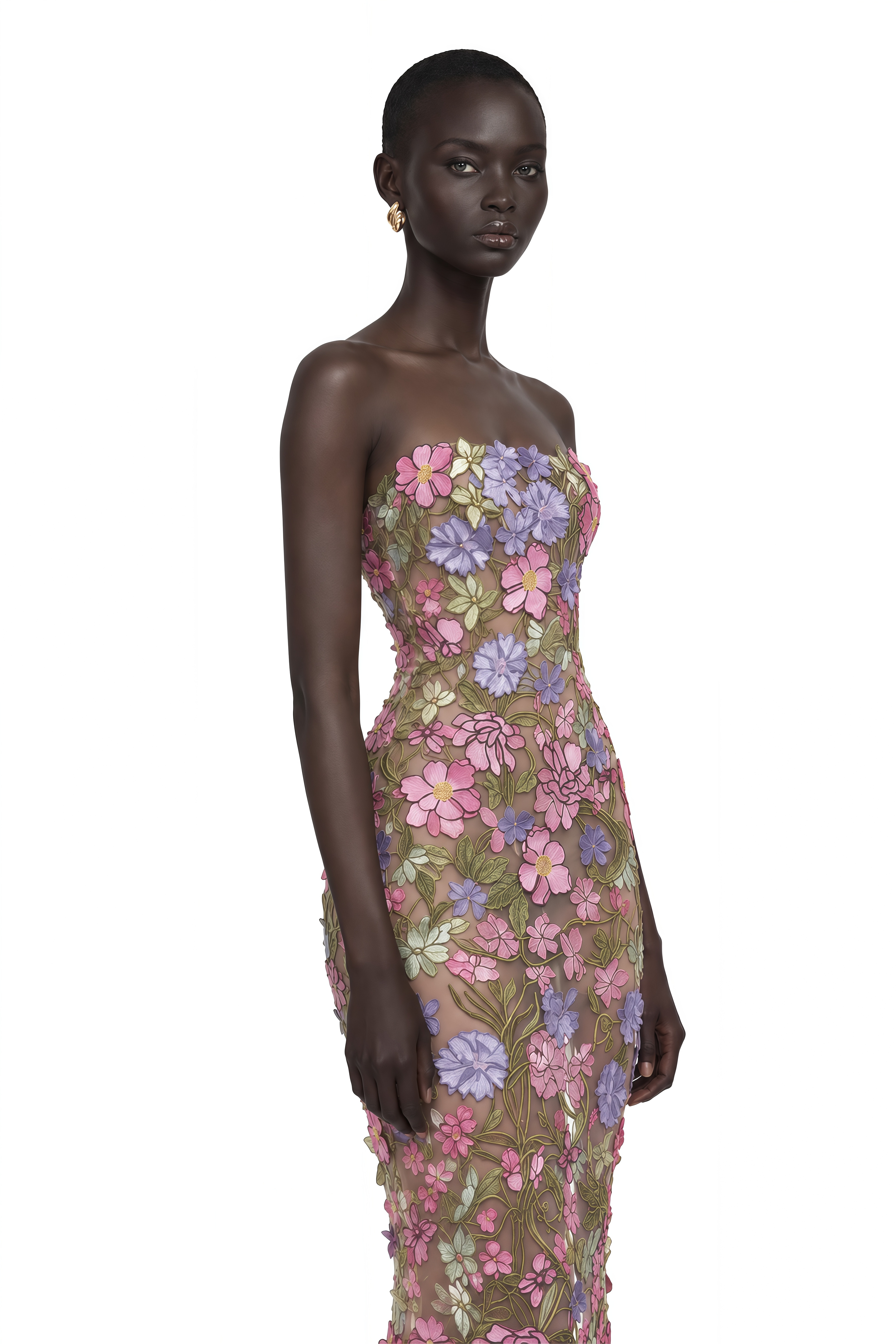 Qudsia Nude Floral Embroidered Maxi Dress