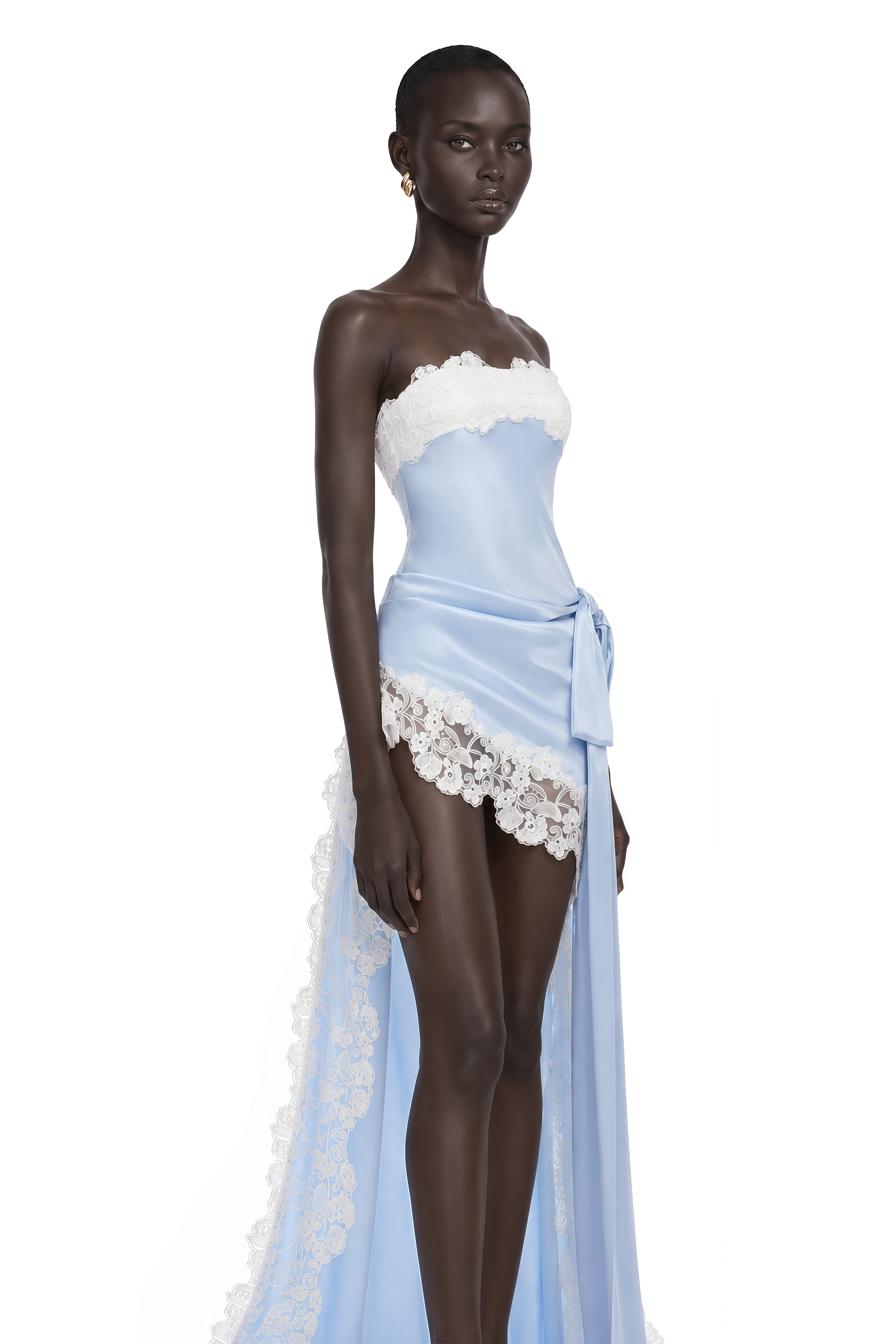 Lola Blue Off Shoulder Asymmetrical Maxi Dress with Lace Trim – Miss Rosier