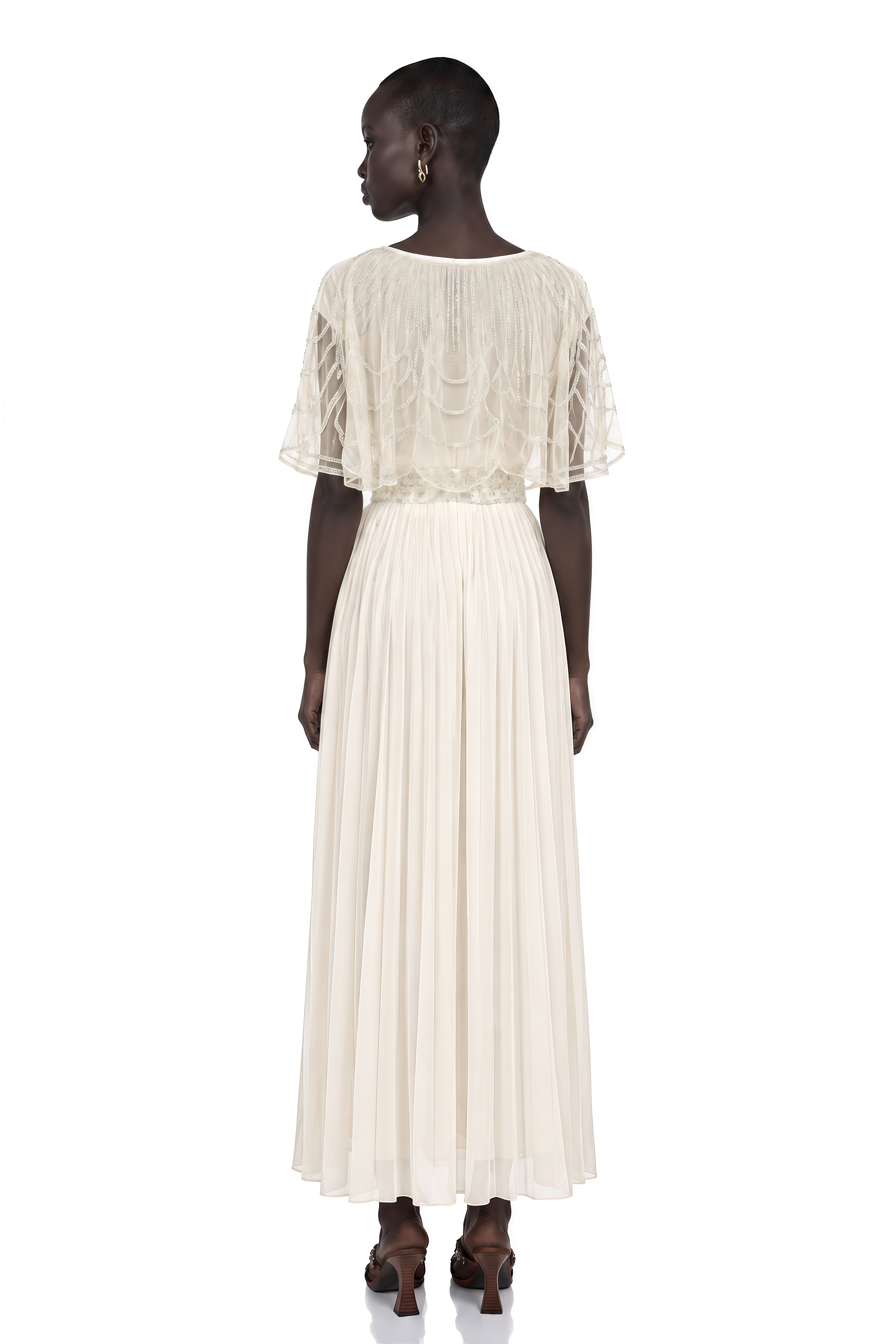 Xénia White Crystal-Embellished Pleated Maxi Dress