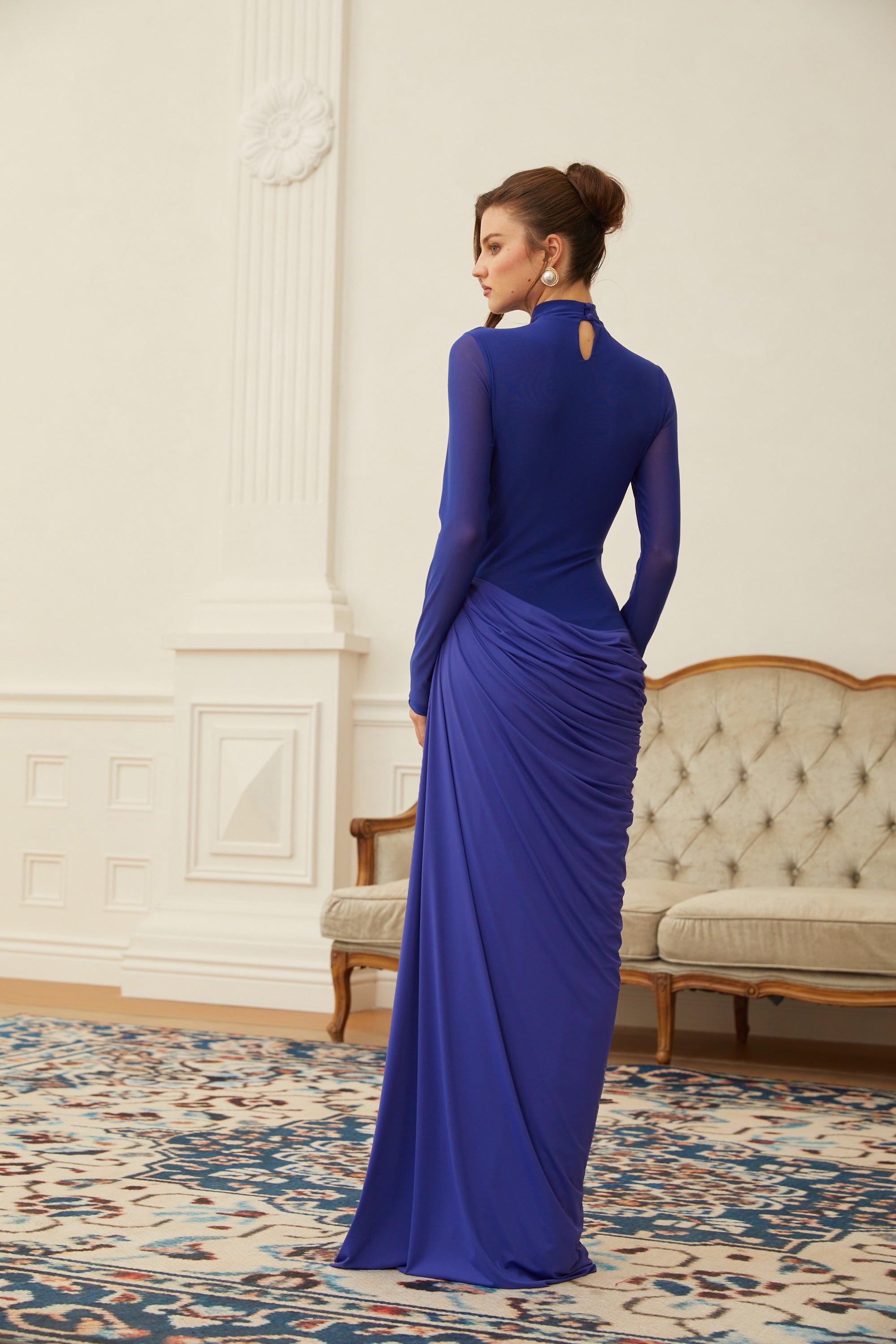 Electric Blue Long Sleeve Maxi Dress