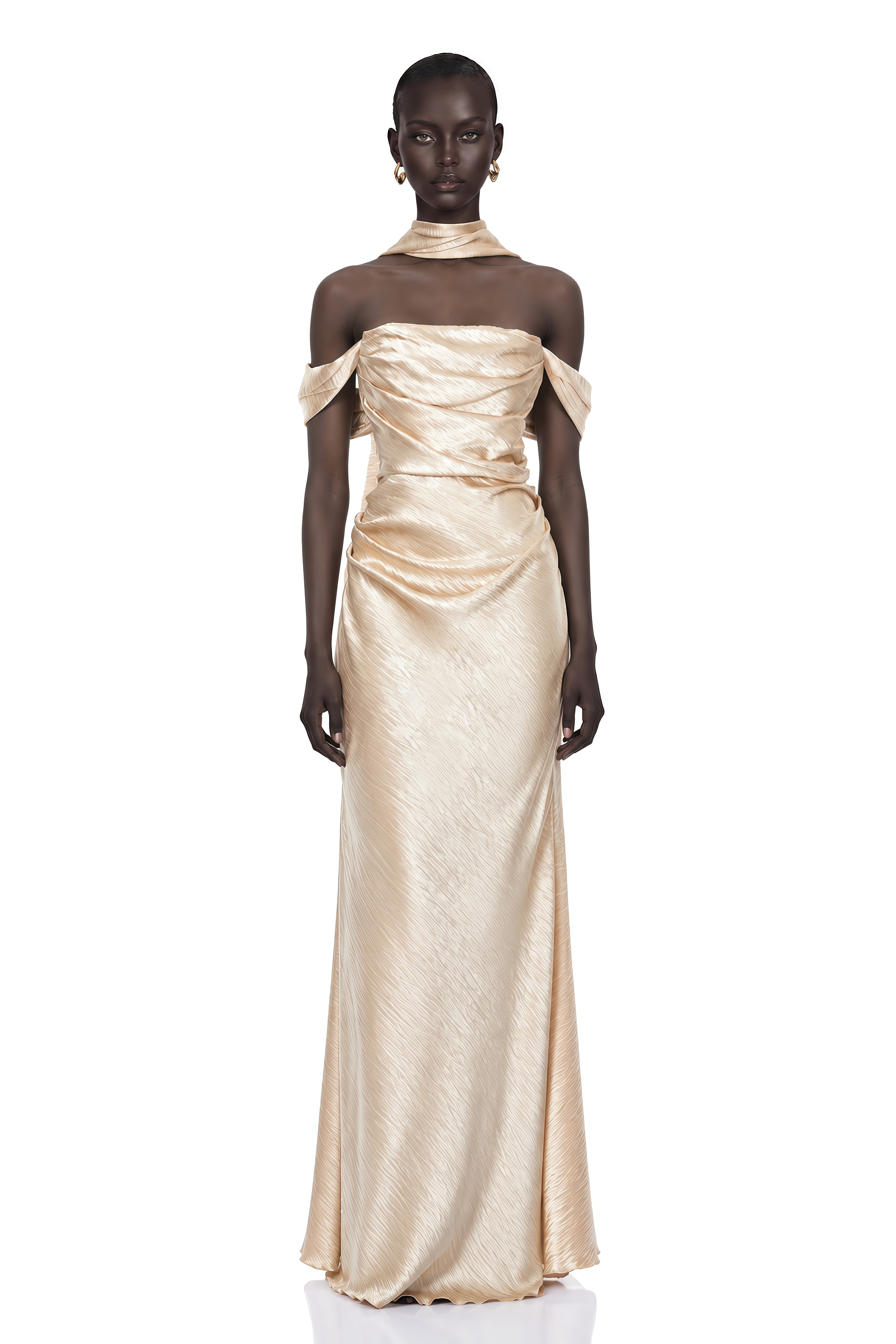Blanche Gold Off Shoulder Mermaid Maxi Dress