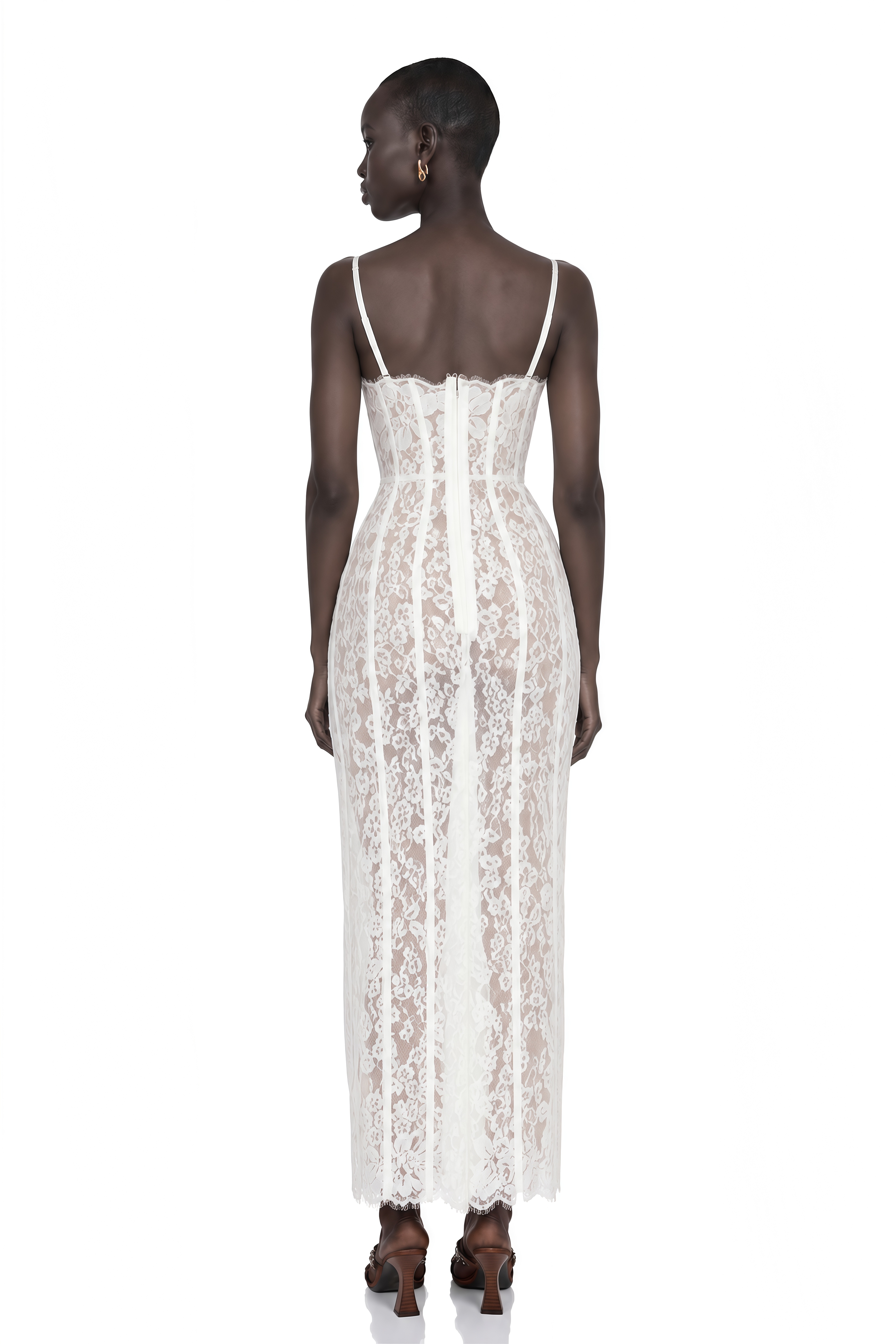 Giorgia White Floral Lace Corset Maxi Dress