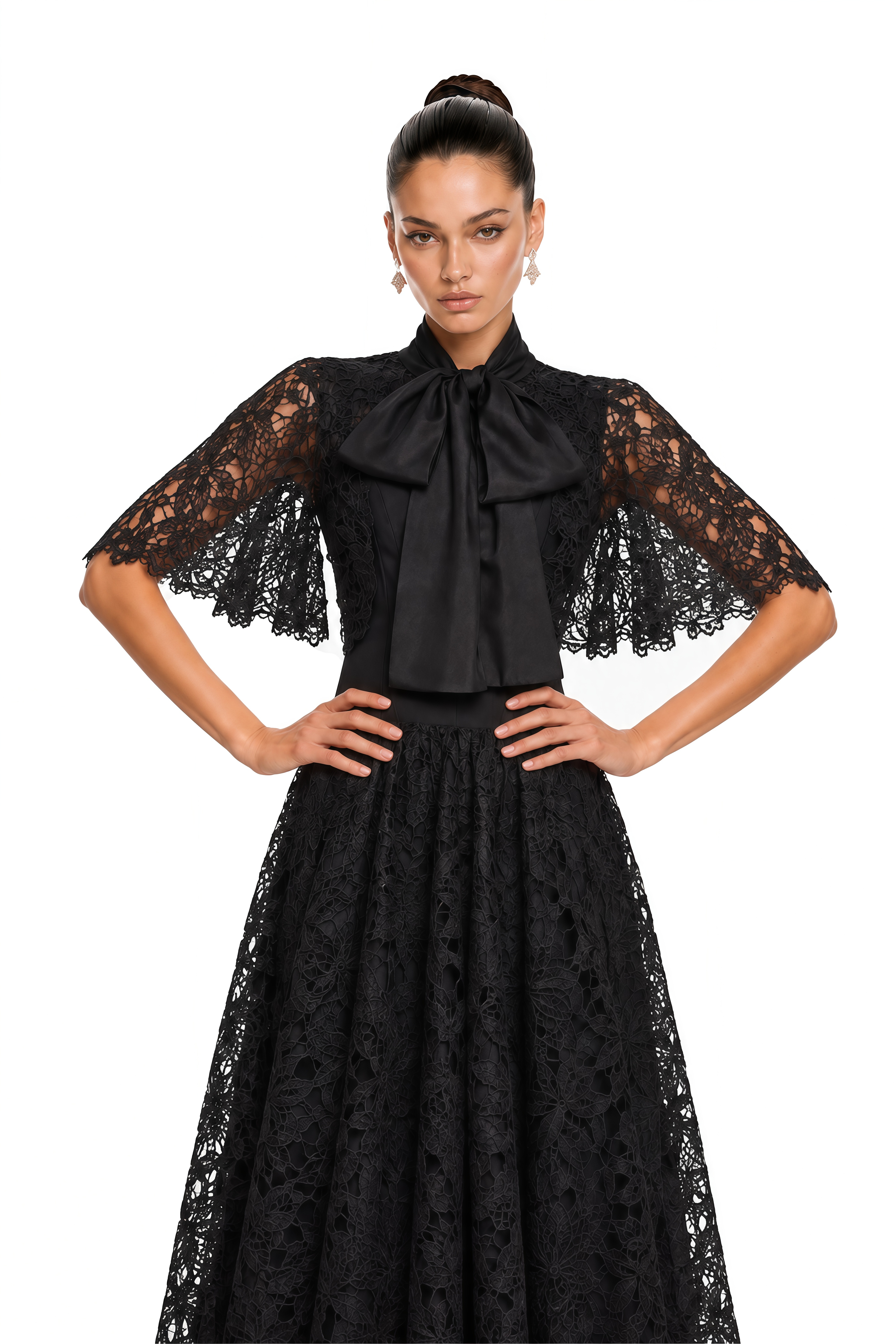 Sissel Black Floral Lace Maxi Dress with Self-Tie