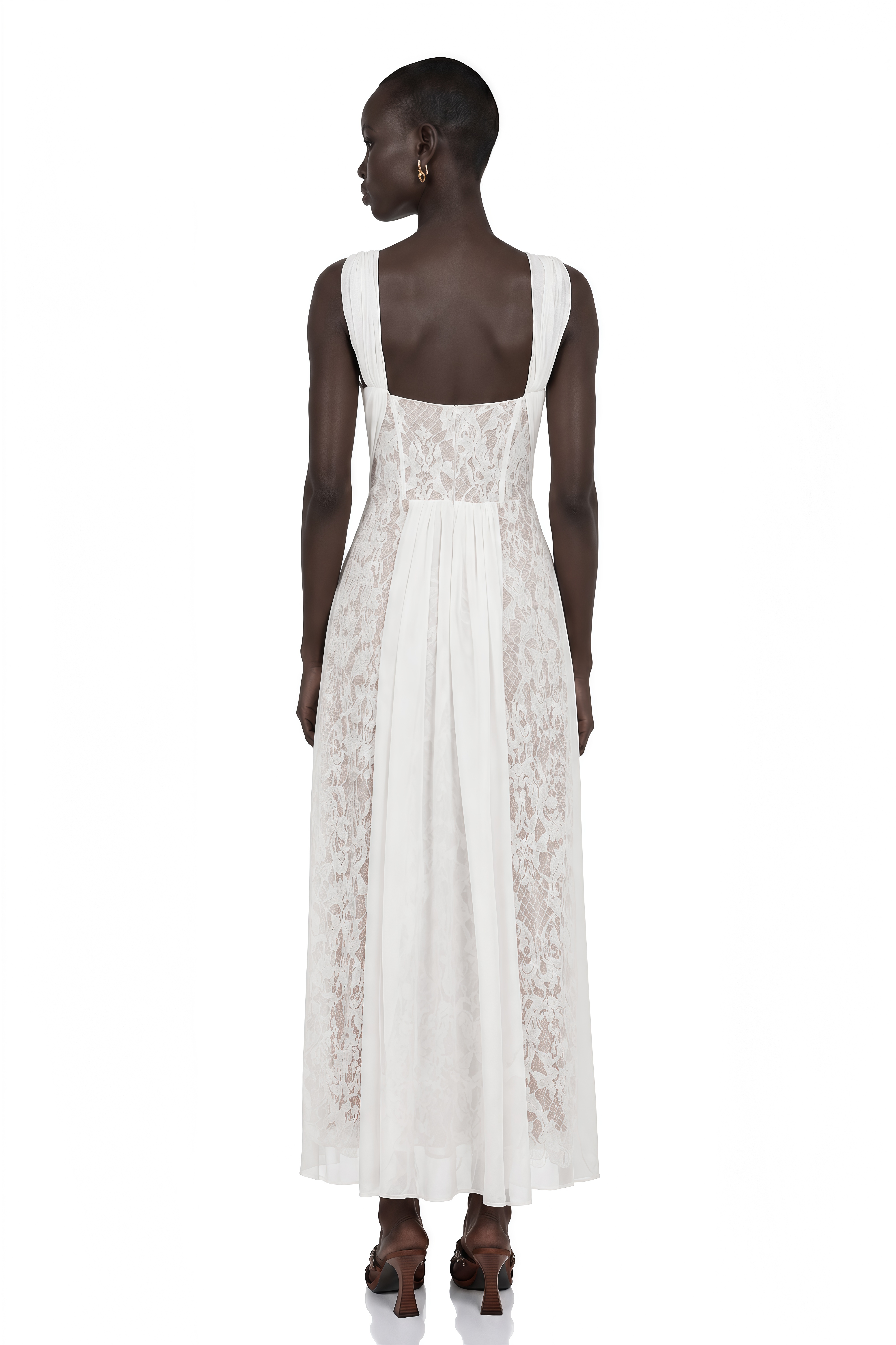 Arantxa White Lace Pleated Maxi Dress