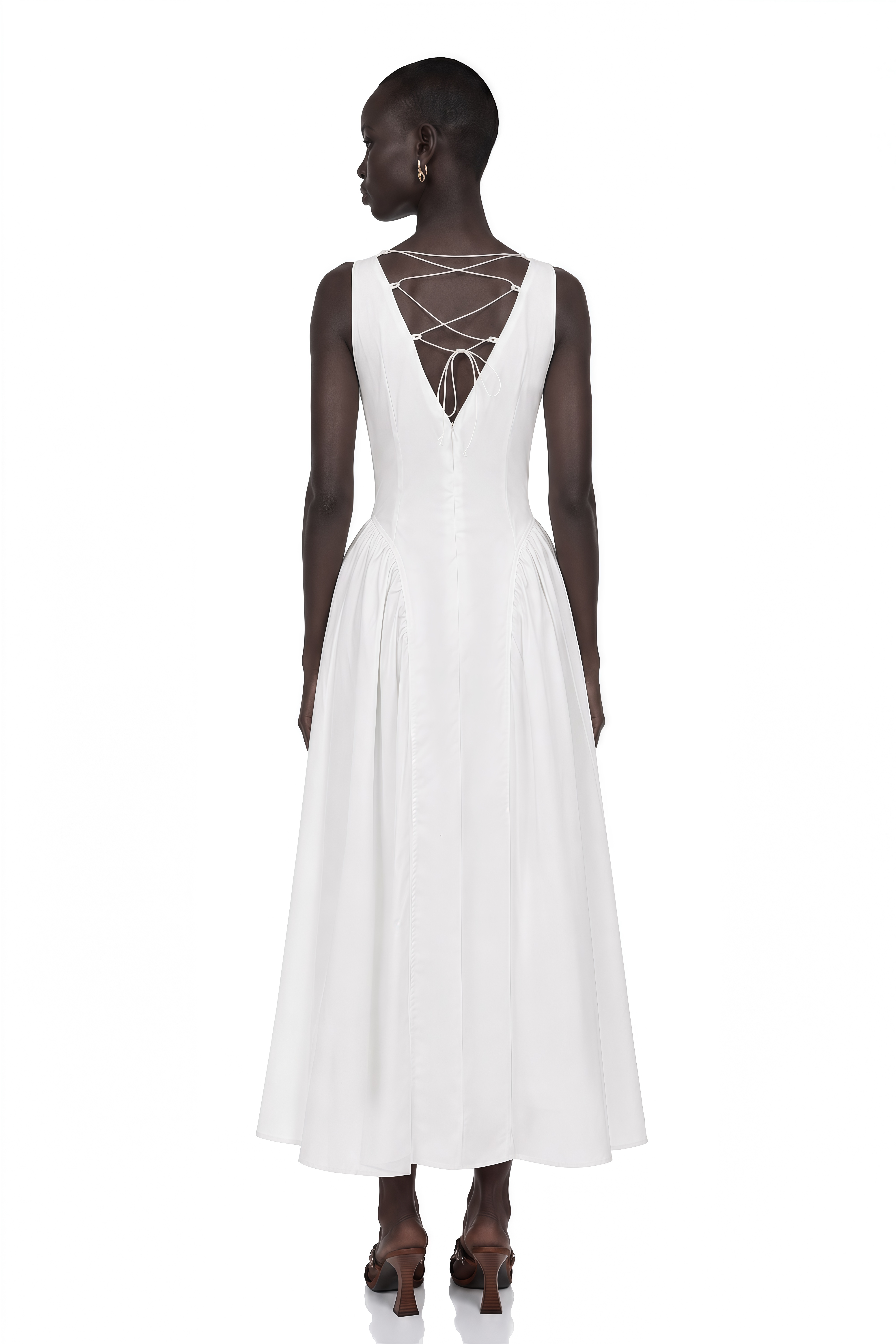 Gertrude White V-Neck Lace Midi Dress