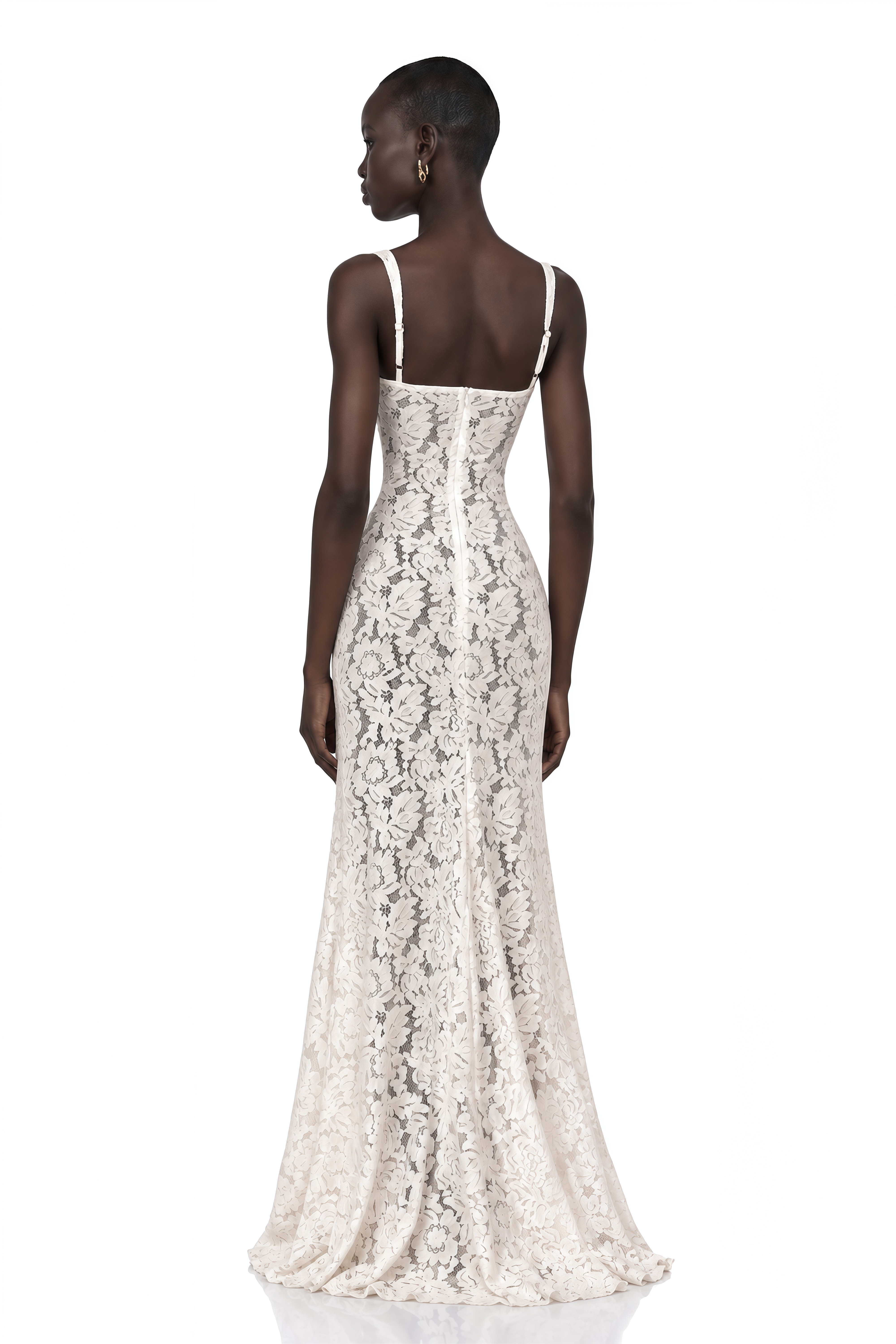 Abbie White Floral Lace Bustier Maxi Dress