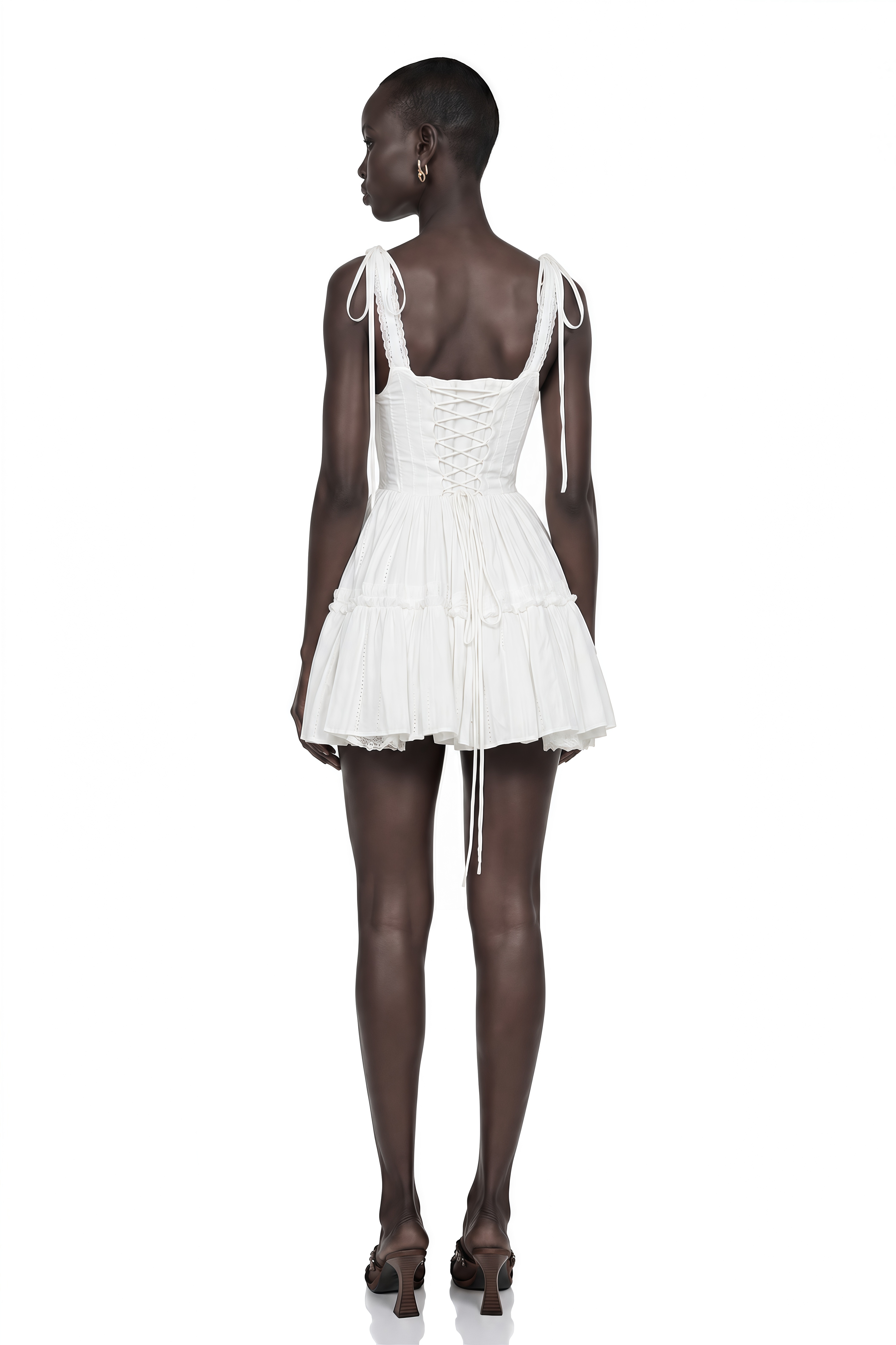 Lente White Ruffled Lace Mini Dress