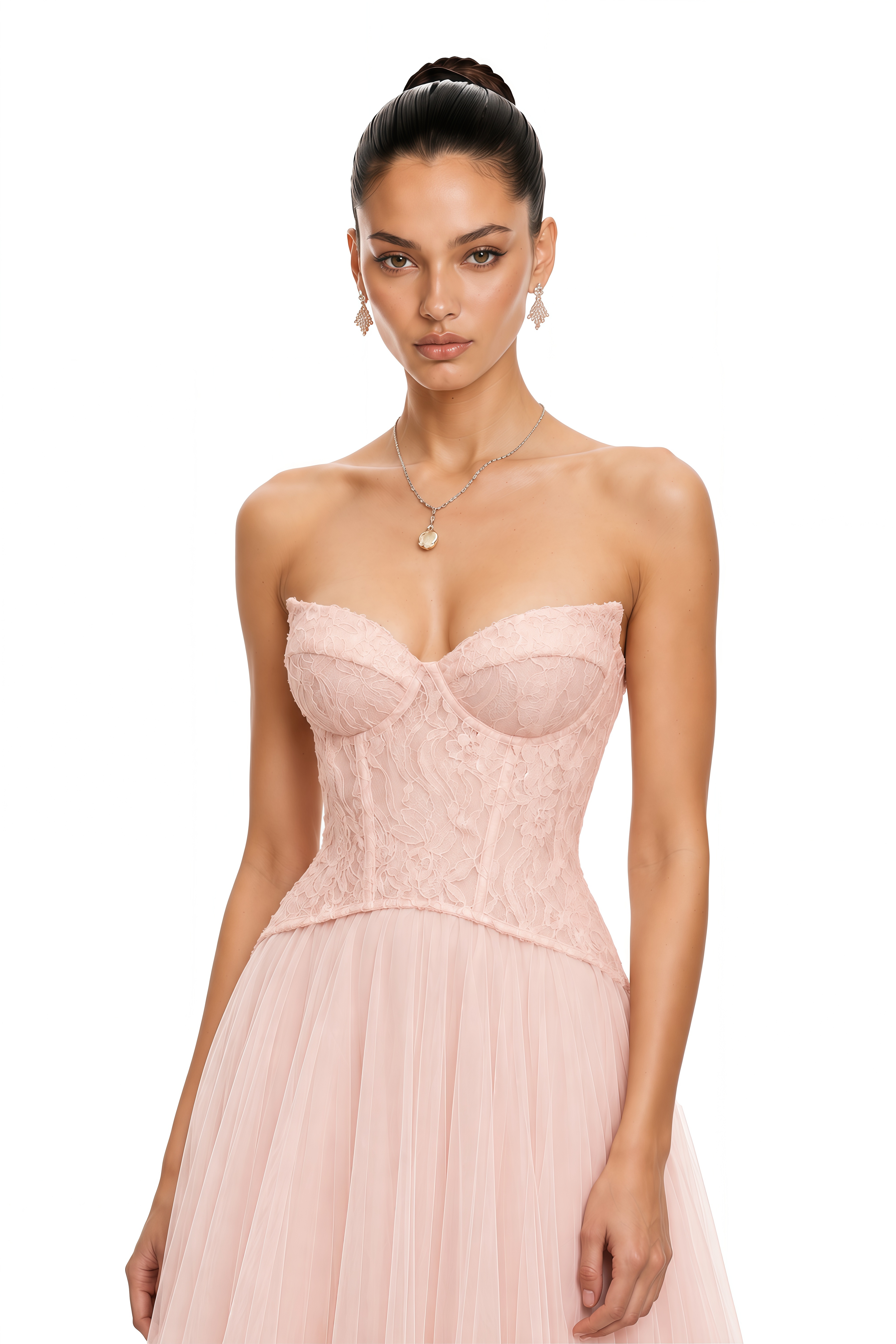 Ulrique Pink Lace Corset Tulle Maxi Dress – Miss Rosier