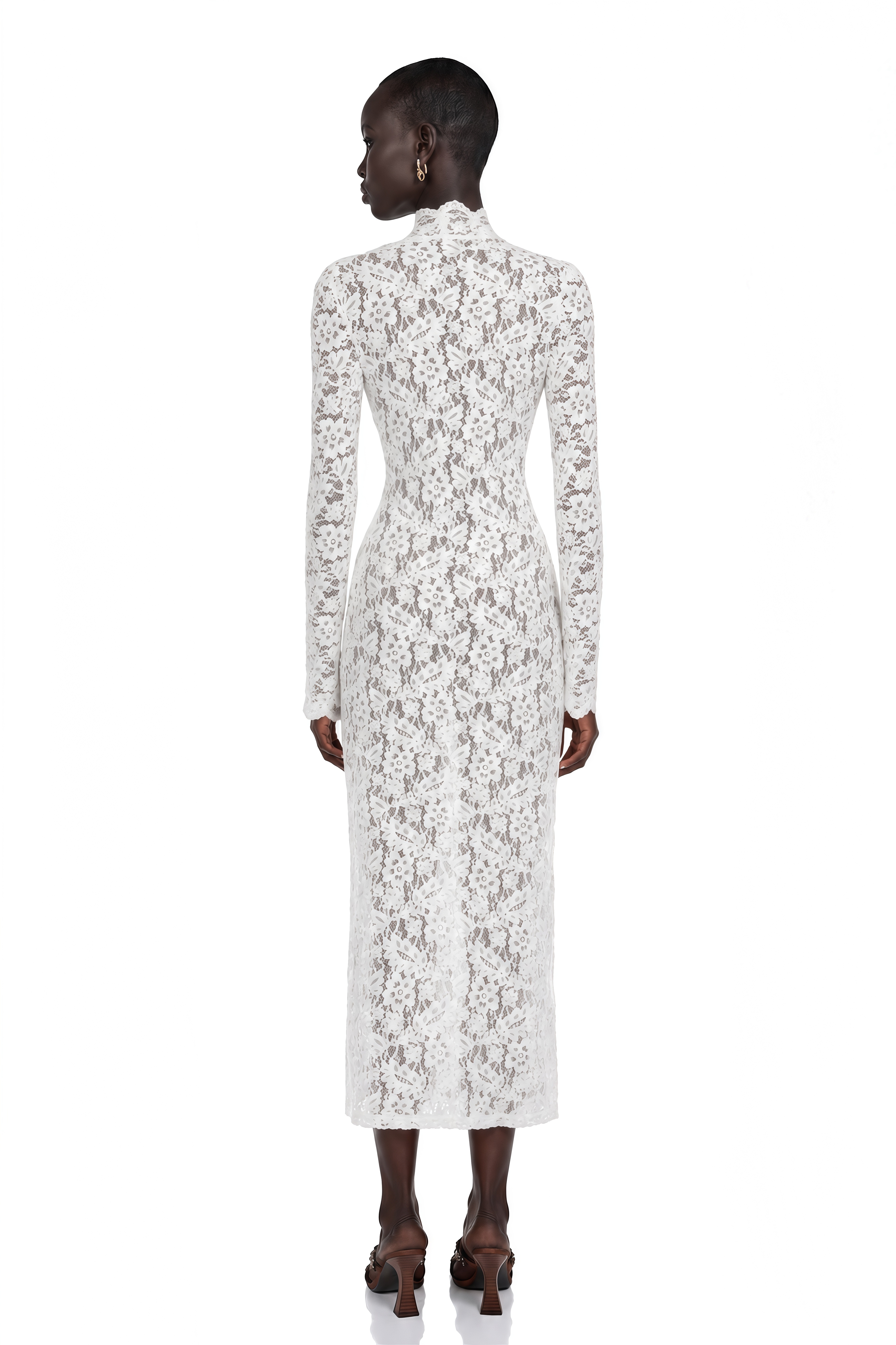 Maëlys White Floral Lace Plunge Neck Maxi Dress