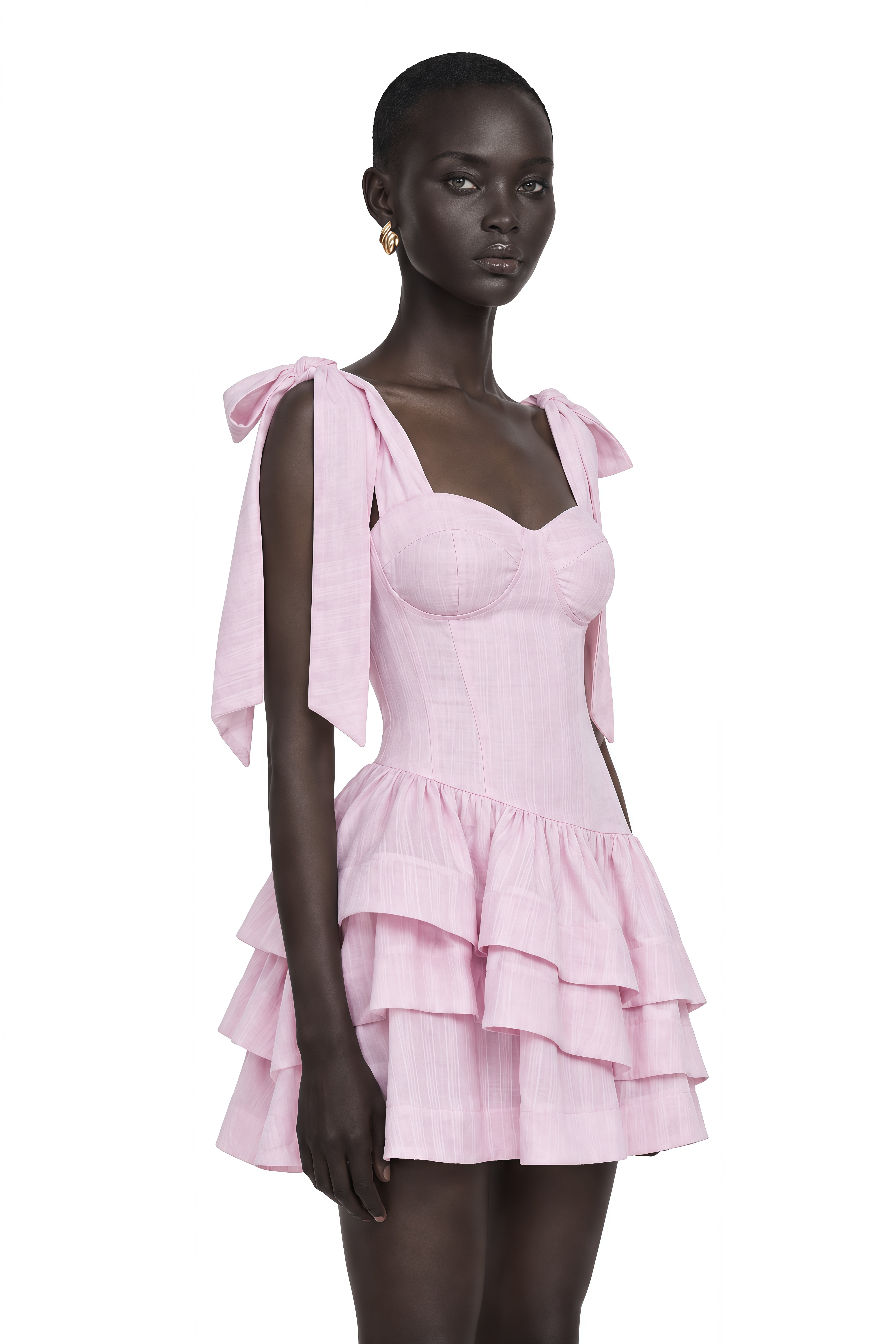 Rahab Pink Lace-Up Tiered Mini Dress