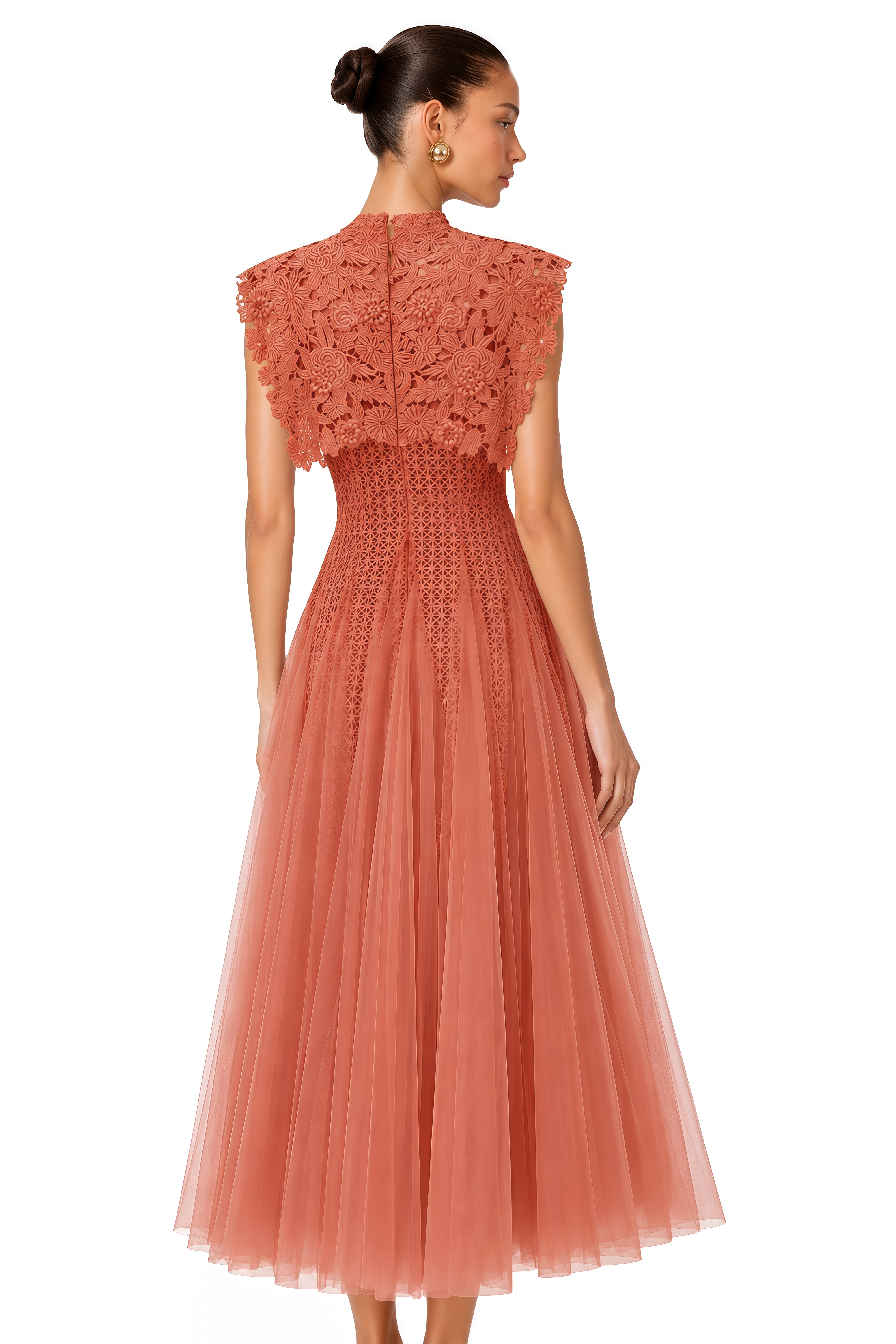 Margaret Orange Floral Crochet Midi Dress