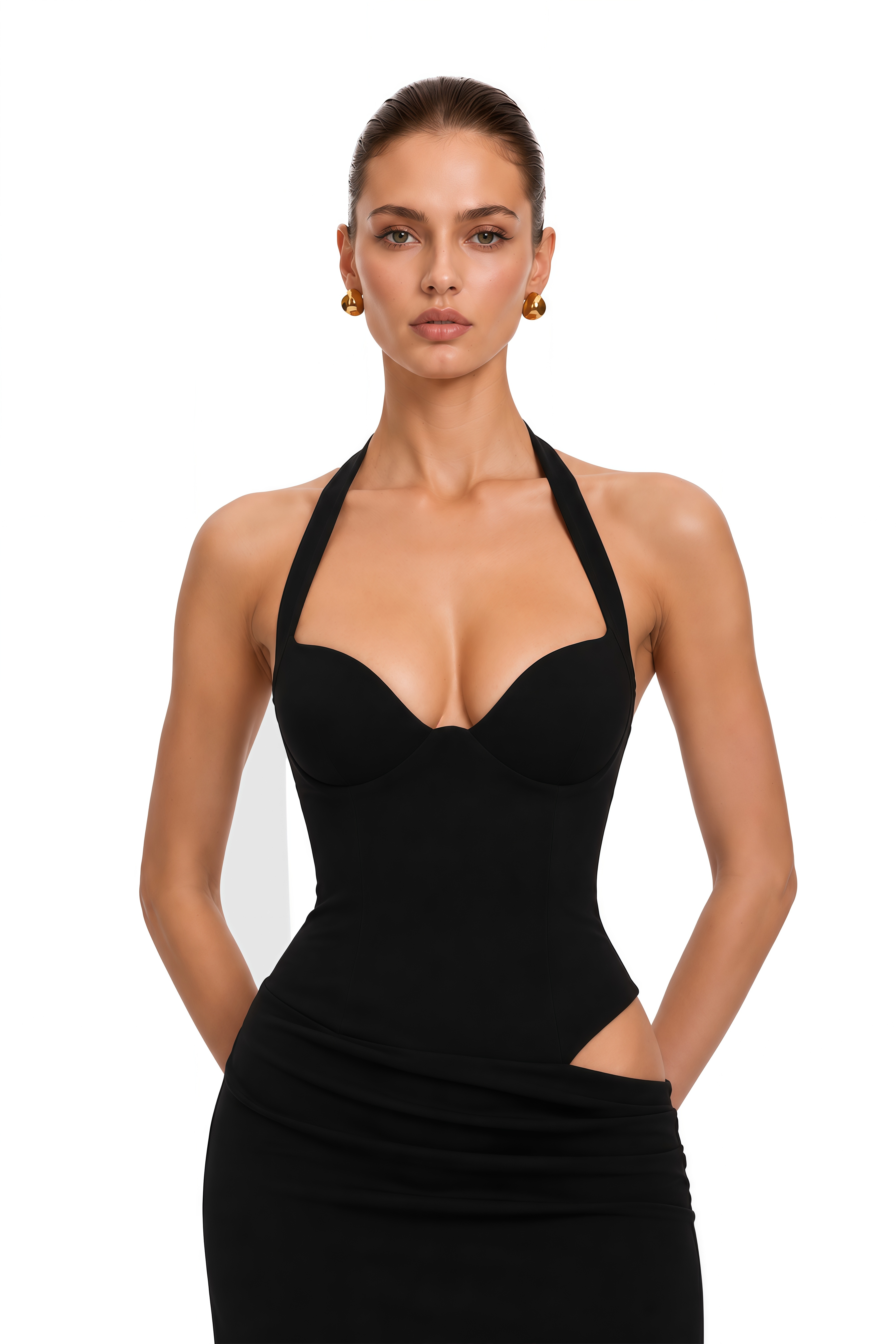 Kaelin Black Halterneck Cut Out  Maxi Dress