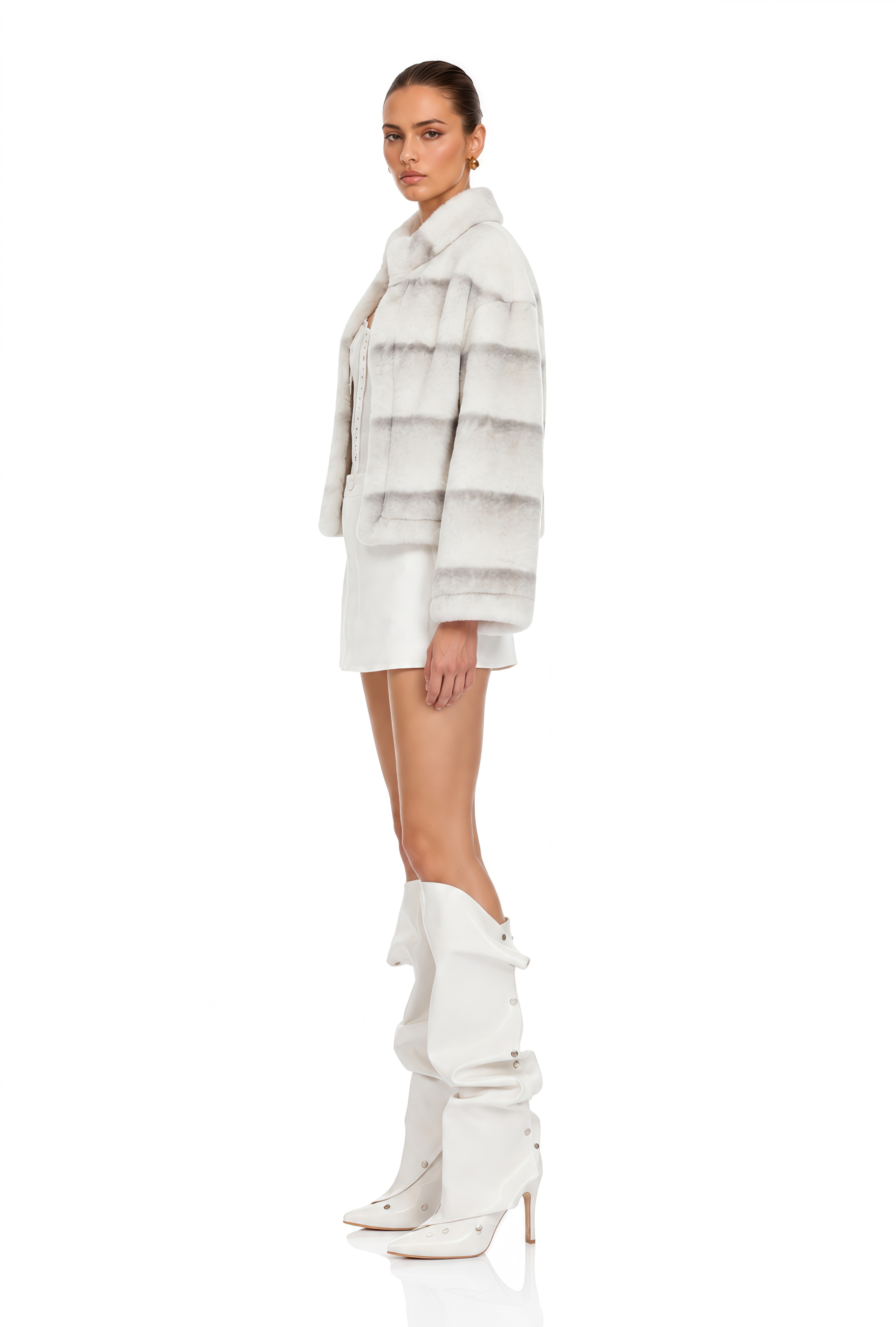 Alina White Gradient Faux Fur Short Coat