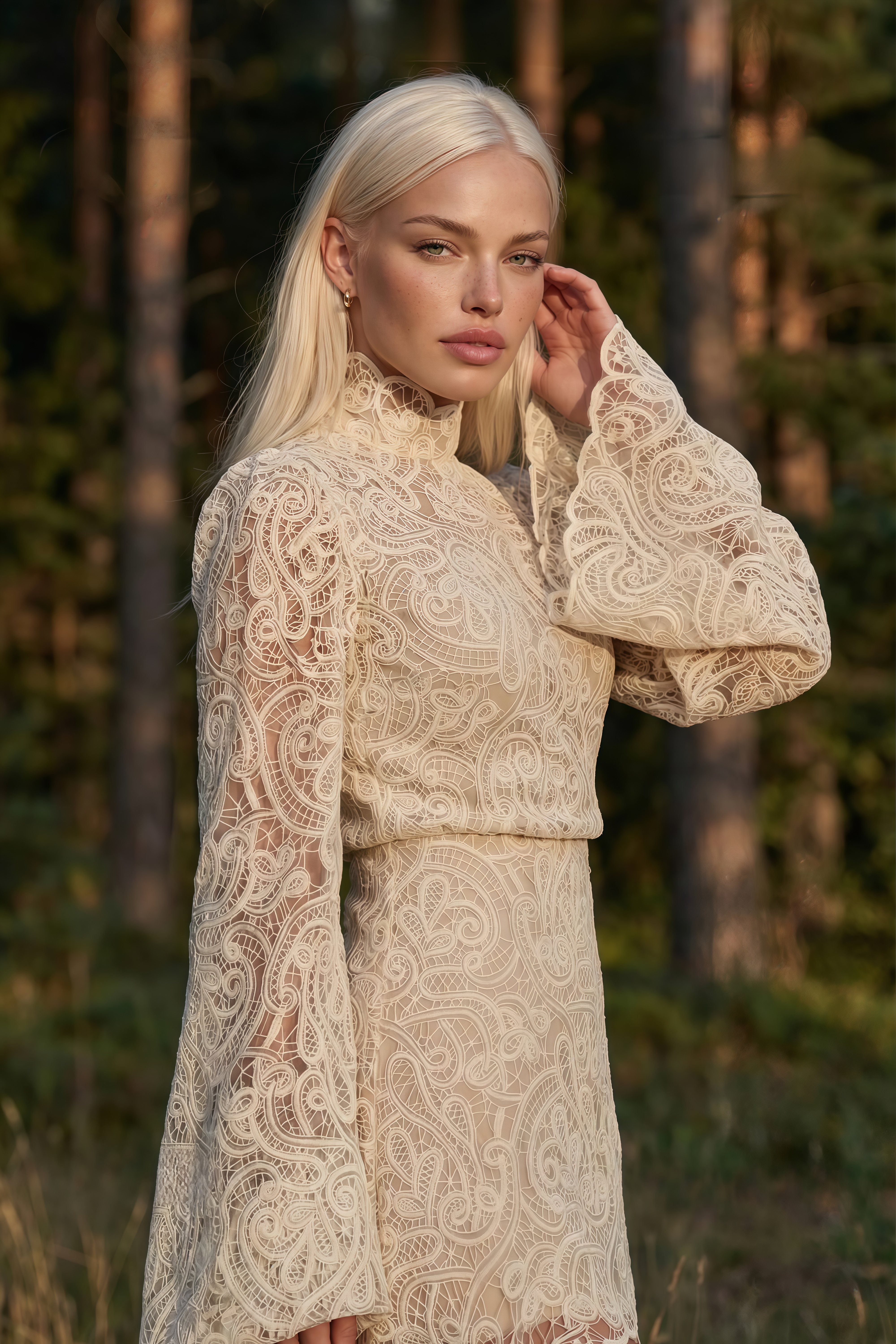 Eulalie Cream White Lace Blouse & Skirt Set
