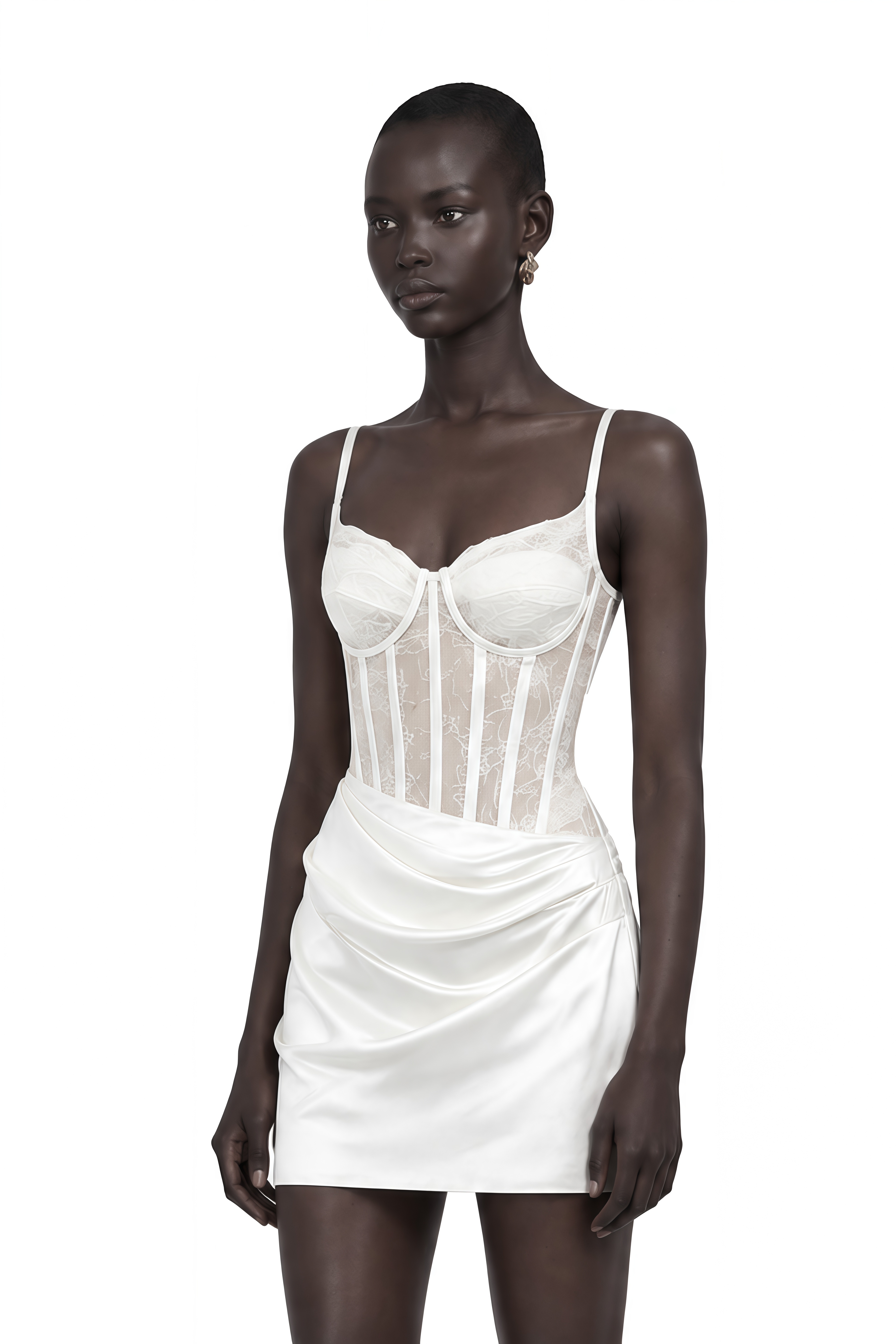 white satin top bustier lace bodycon dress Eufrosina Mini with Panels – Miss Rosier The jacquard knit construction