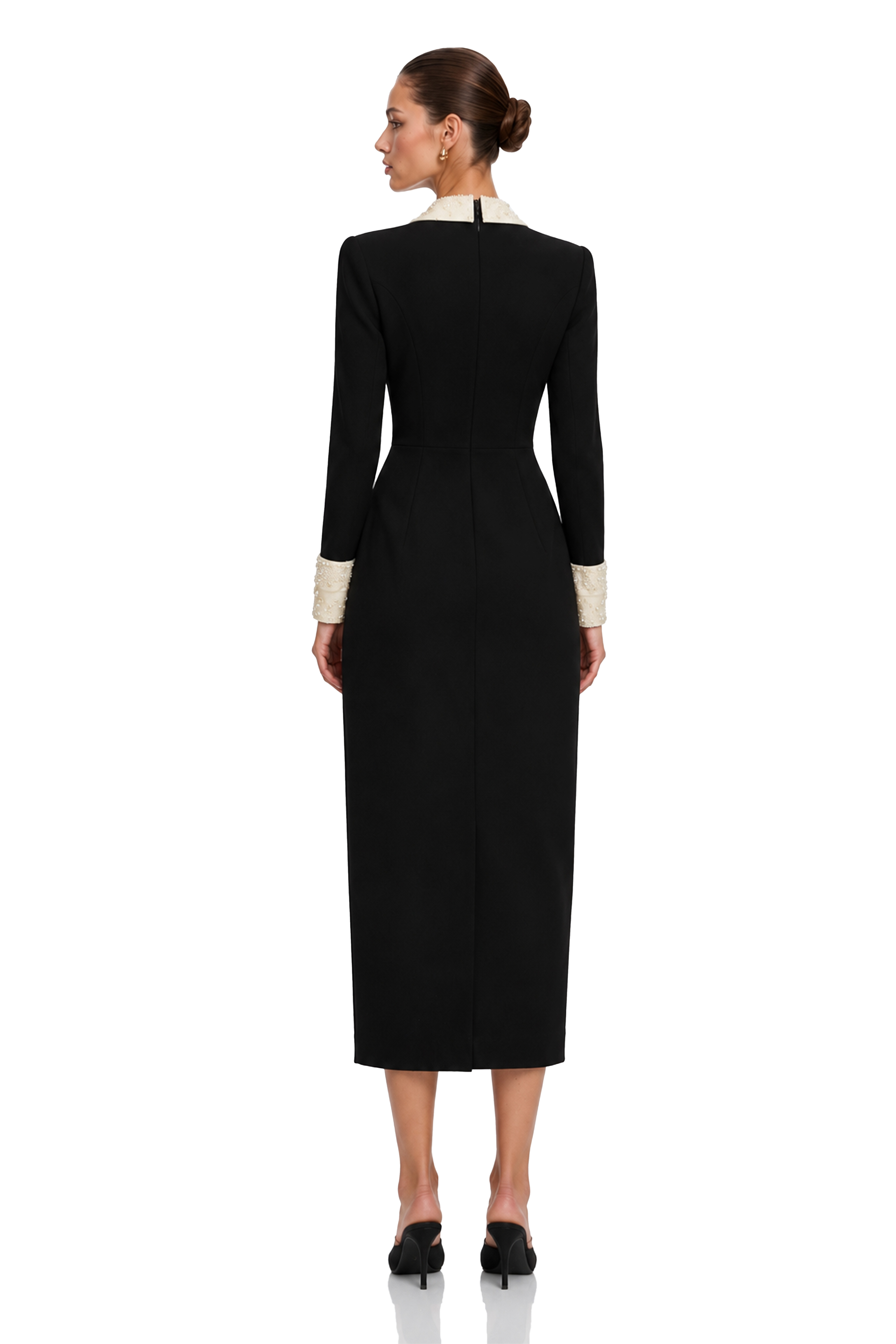 Aina Black Embellished Corset Midi Dress