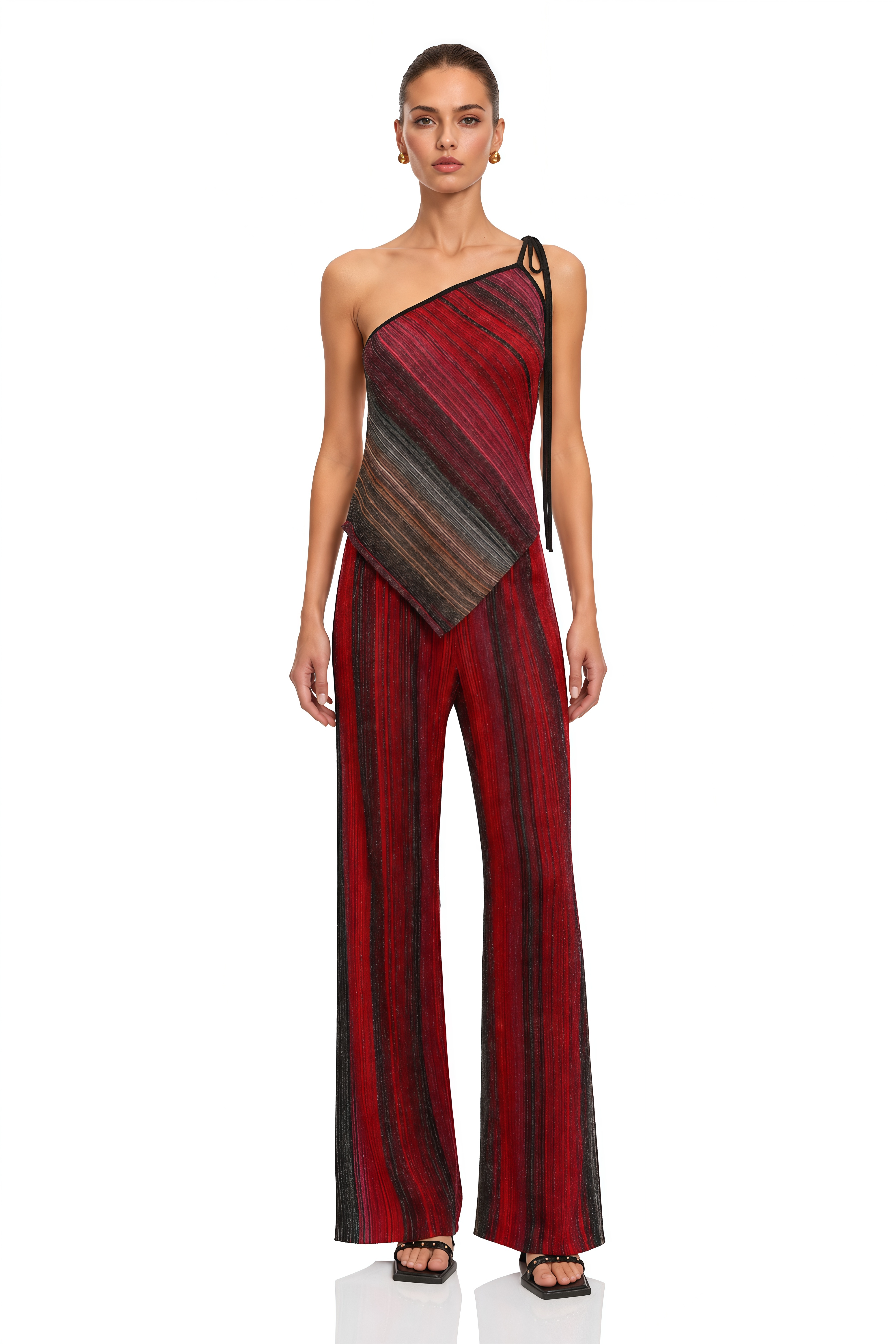 Amaryllis Red Sequin Striped Knit Matching Set