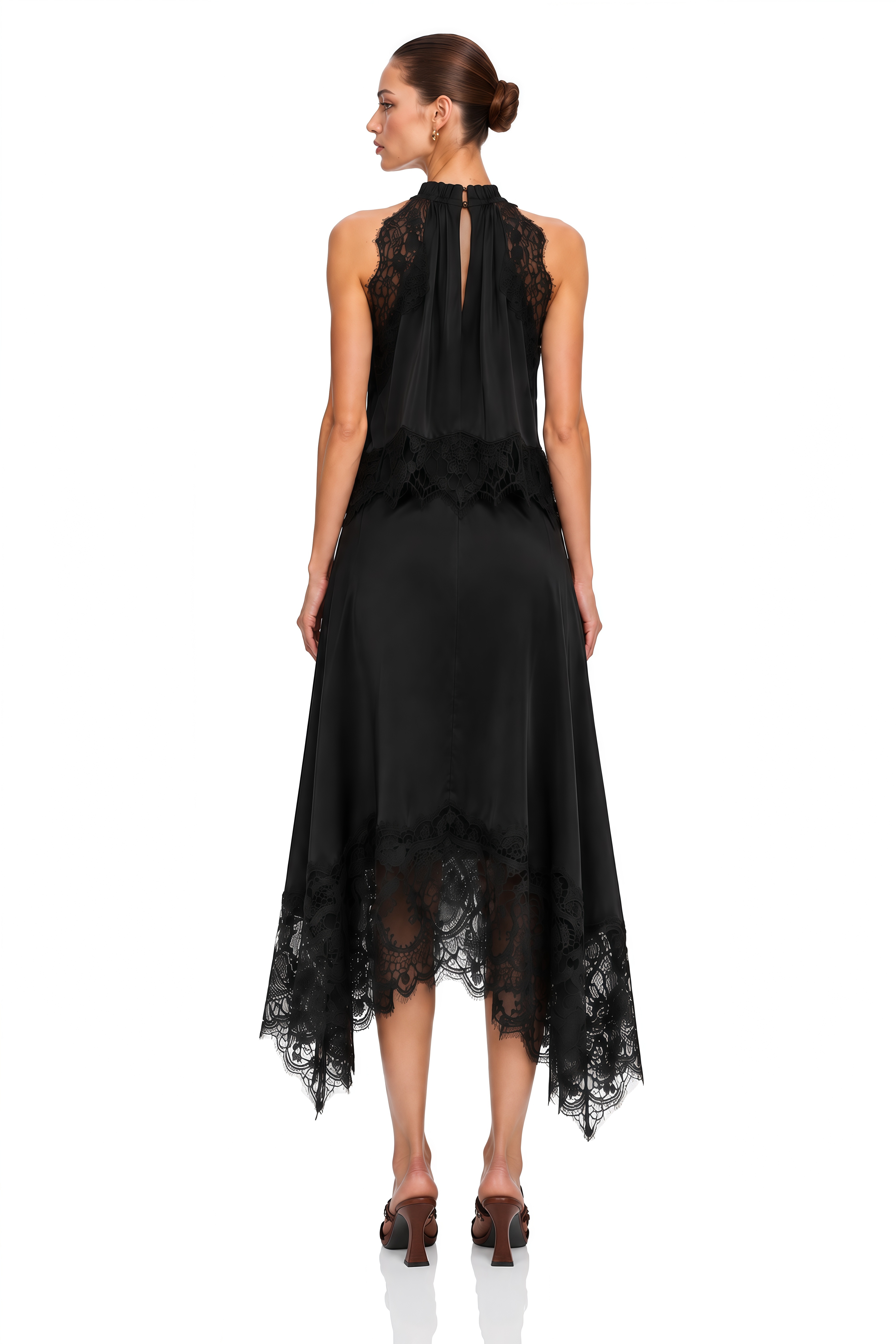 Florence Black Lace Panel Top & Skirt Set