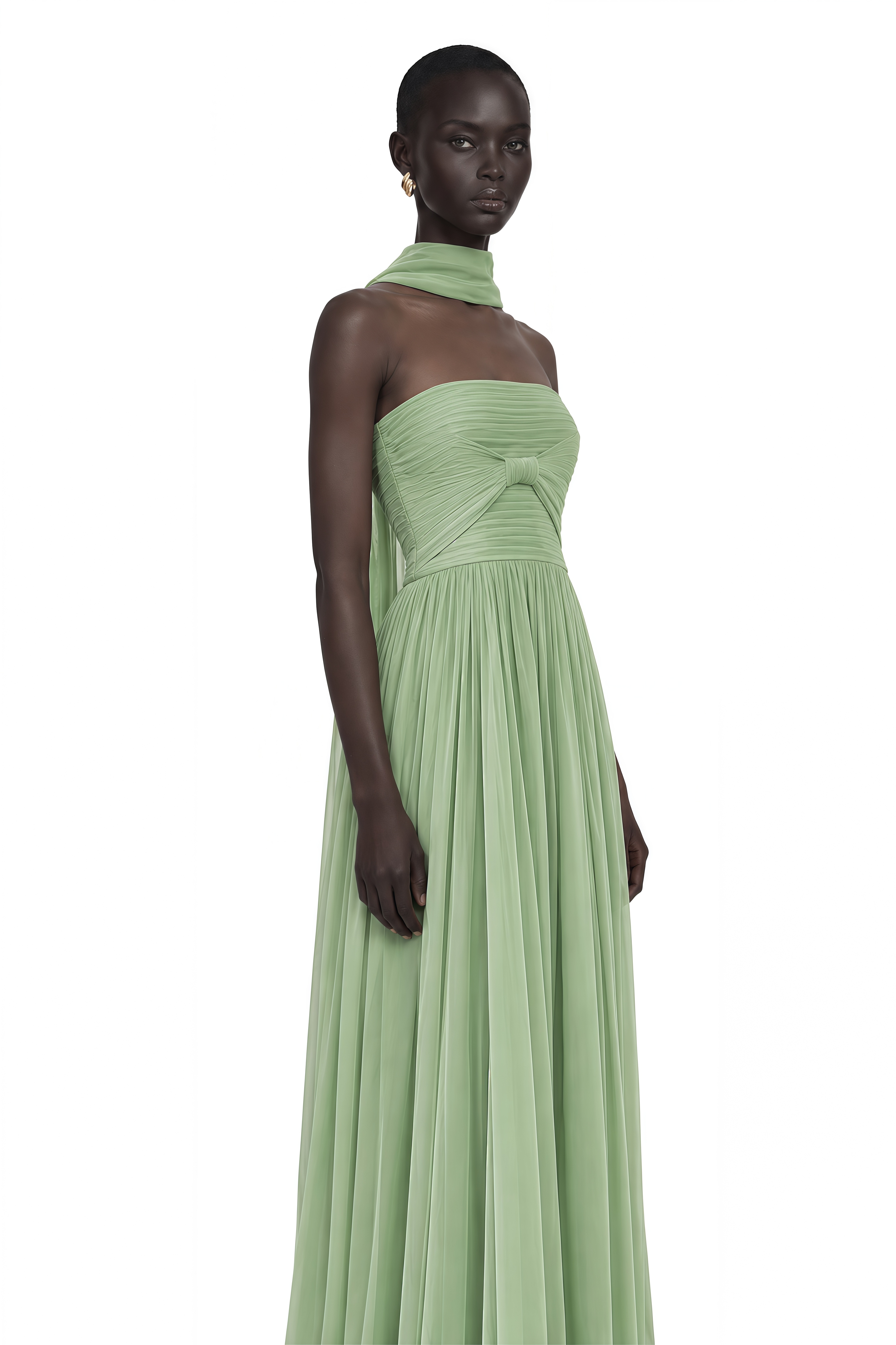 Taylor Sage Green Off Shoulder Pleated Maxi Dress