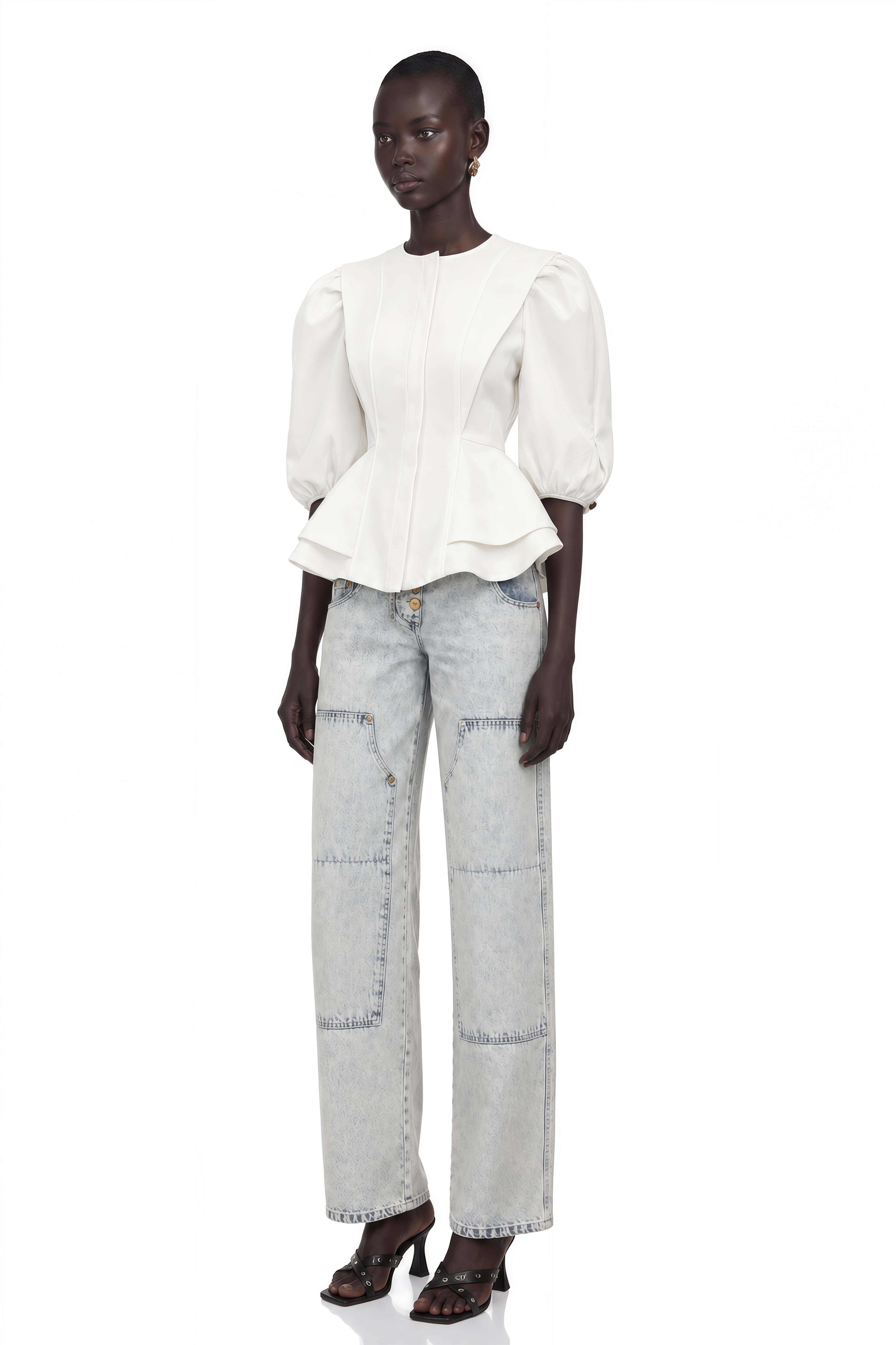 Gwenaëlle White Peplum Waist Blouse