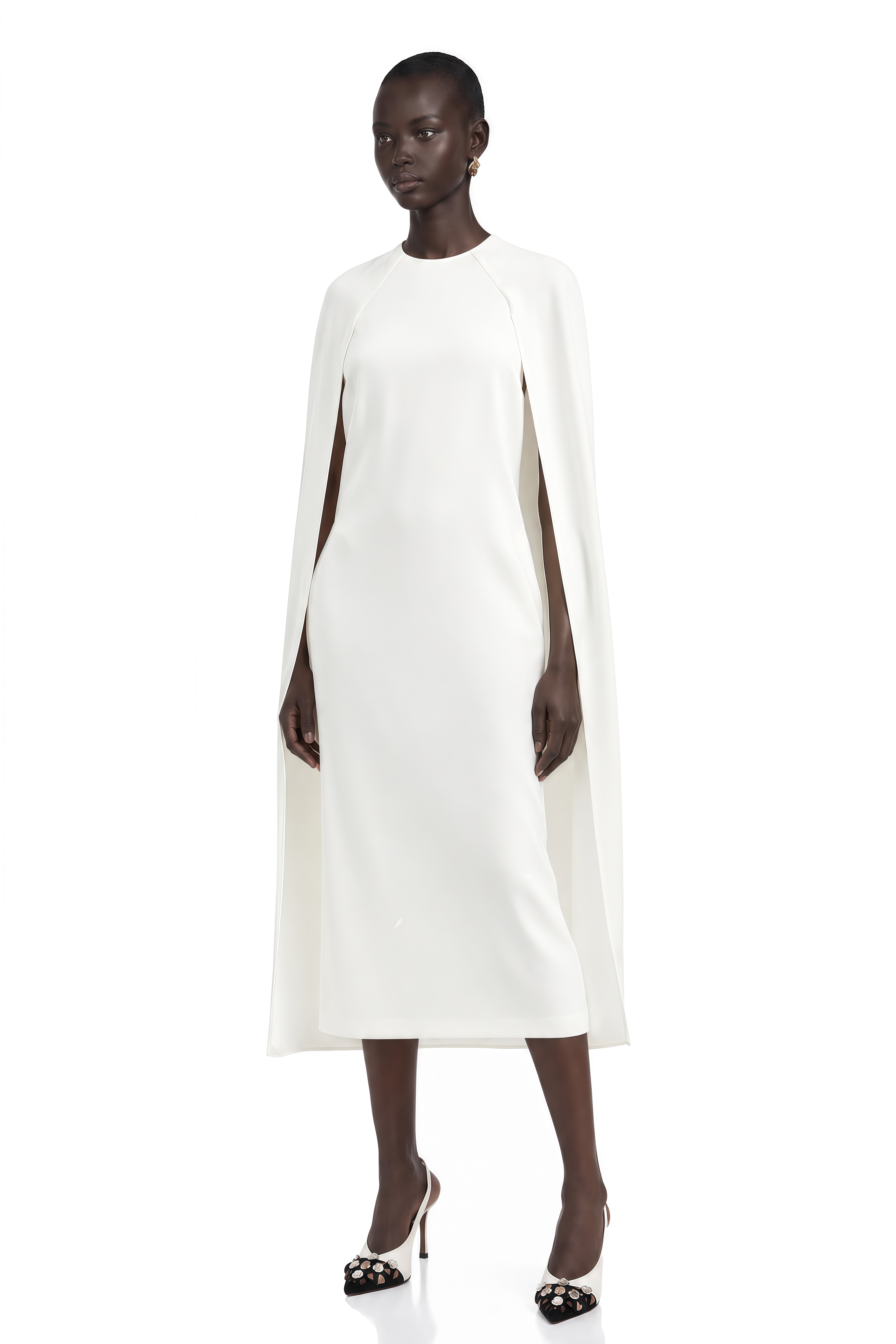 Amelia White Cape Effect Midi Dress