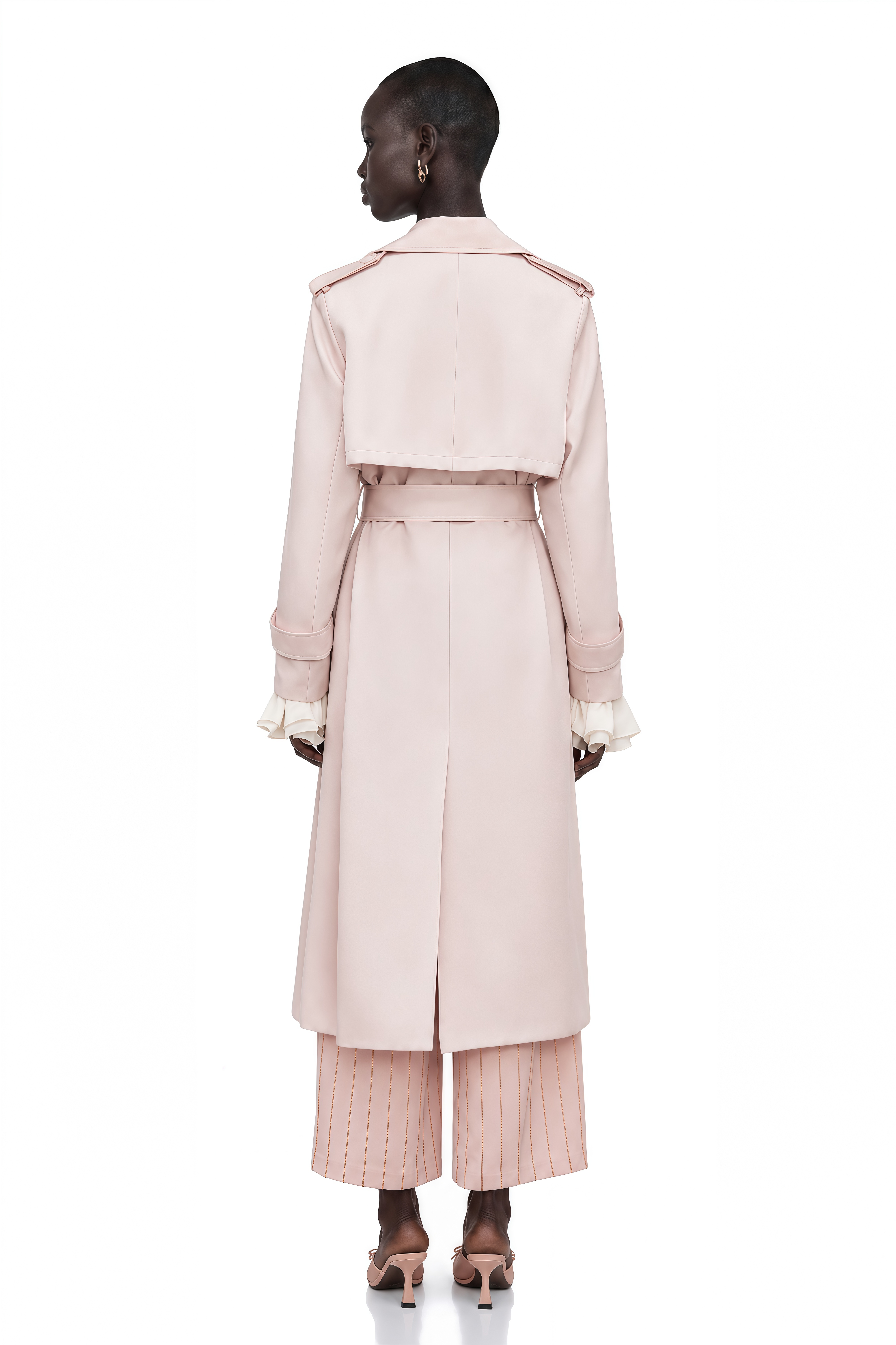 Caméo Pink Double-Breasted Satin Trench Overcoat