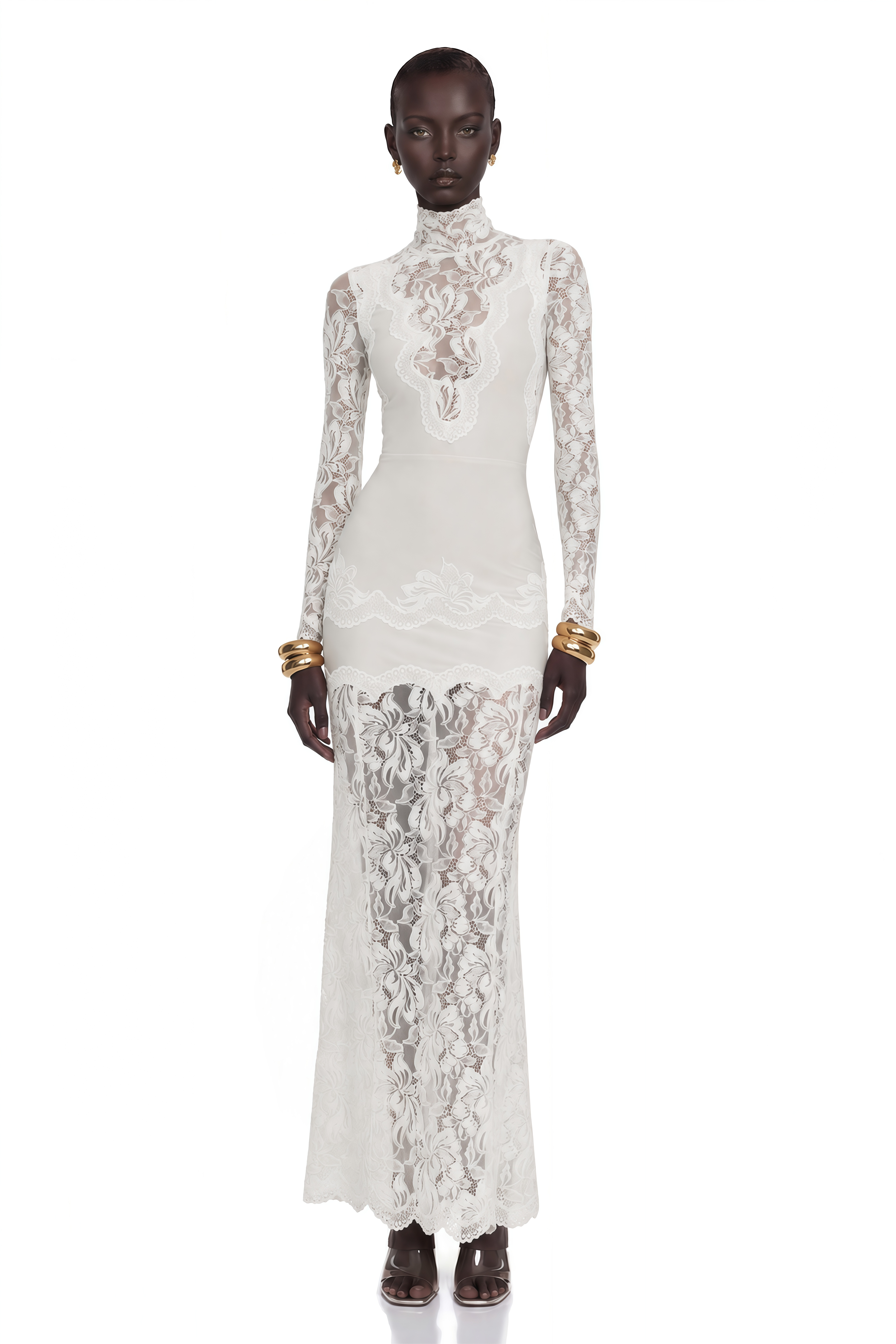 Airelle White Satin Panel Lace Maxi Dress