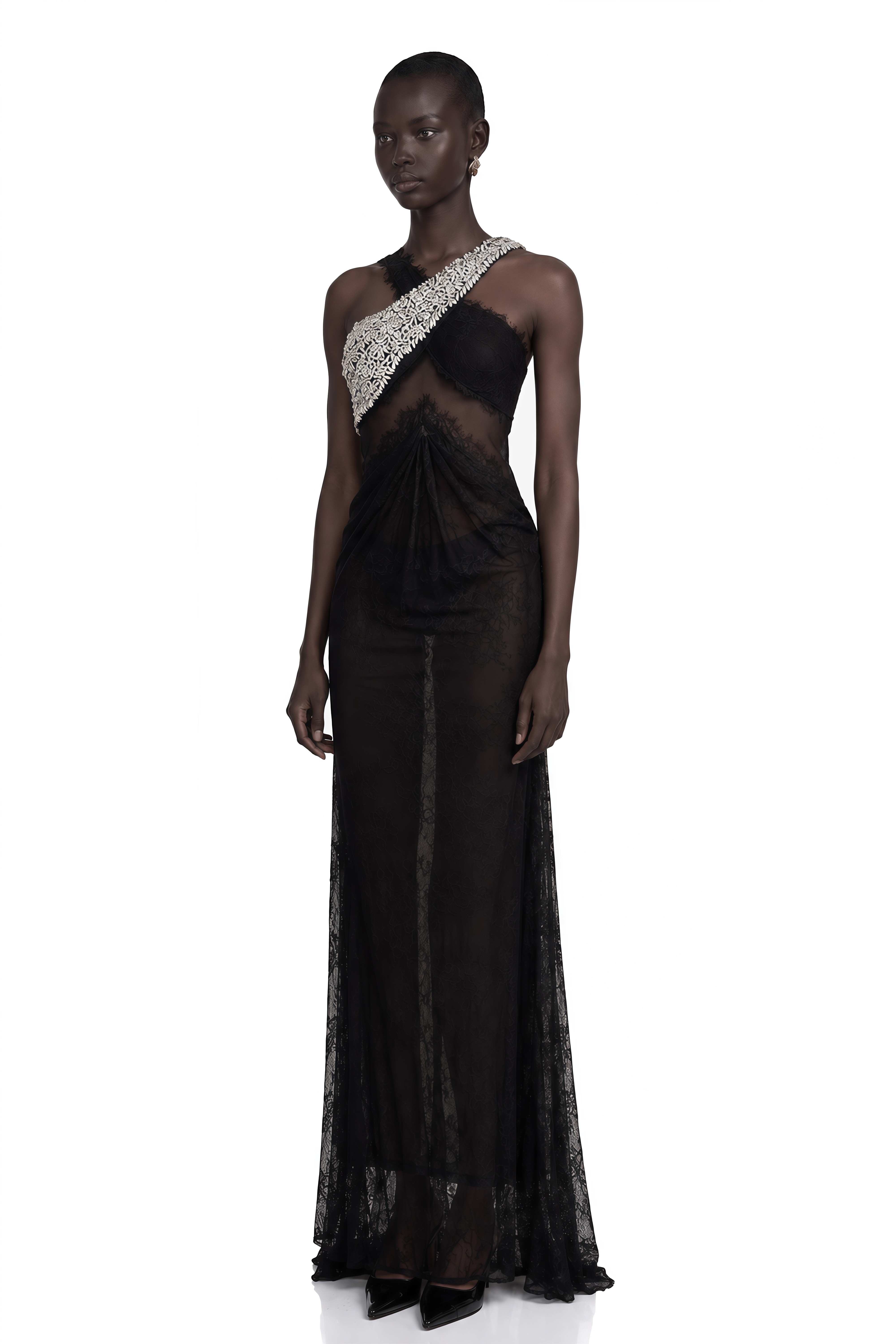 Irène Black Crossover Crystal-Embellished Maxi Dress