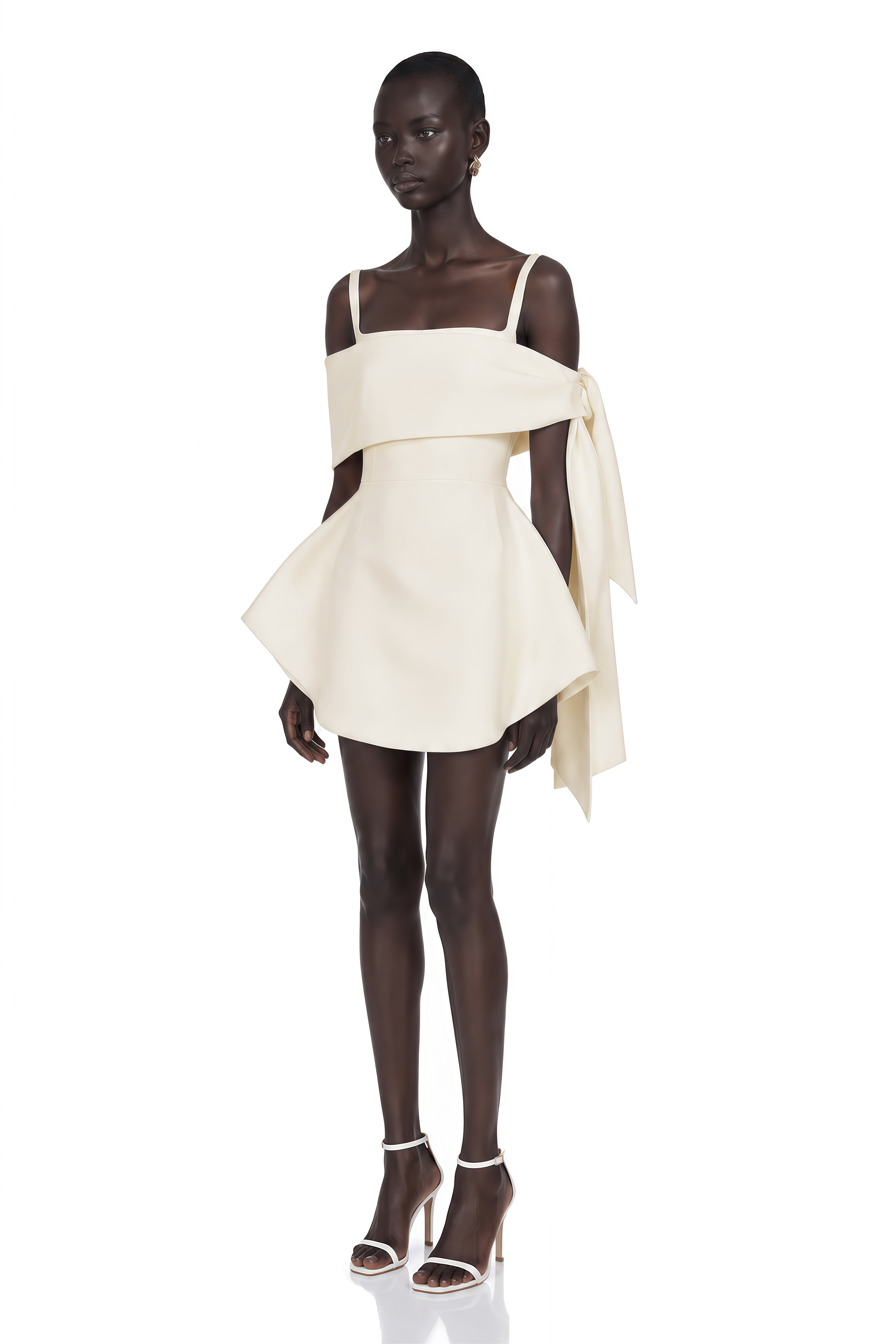 Garance Cream White Self Tie Flared Mini Dress