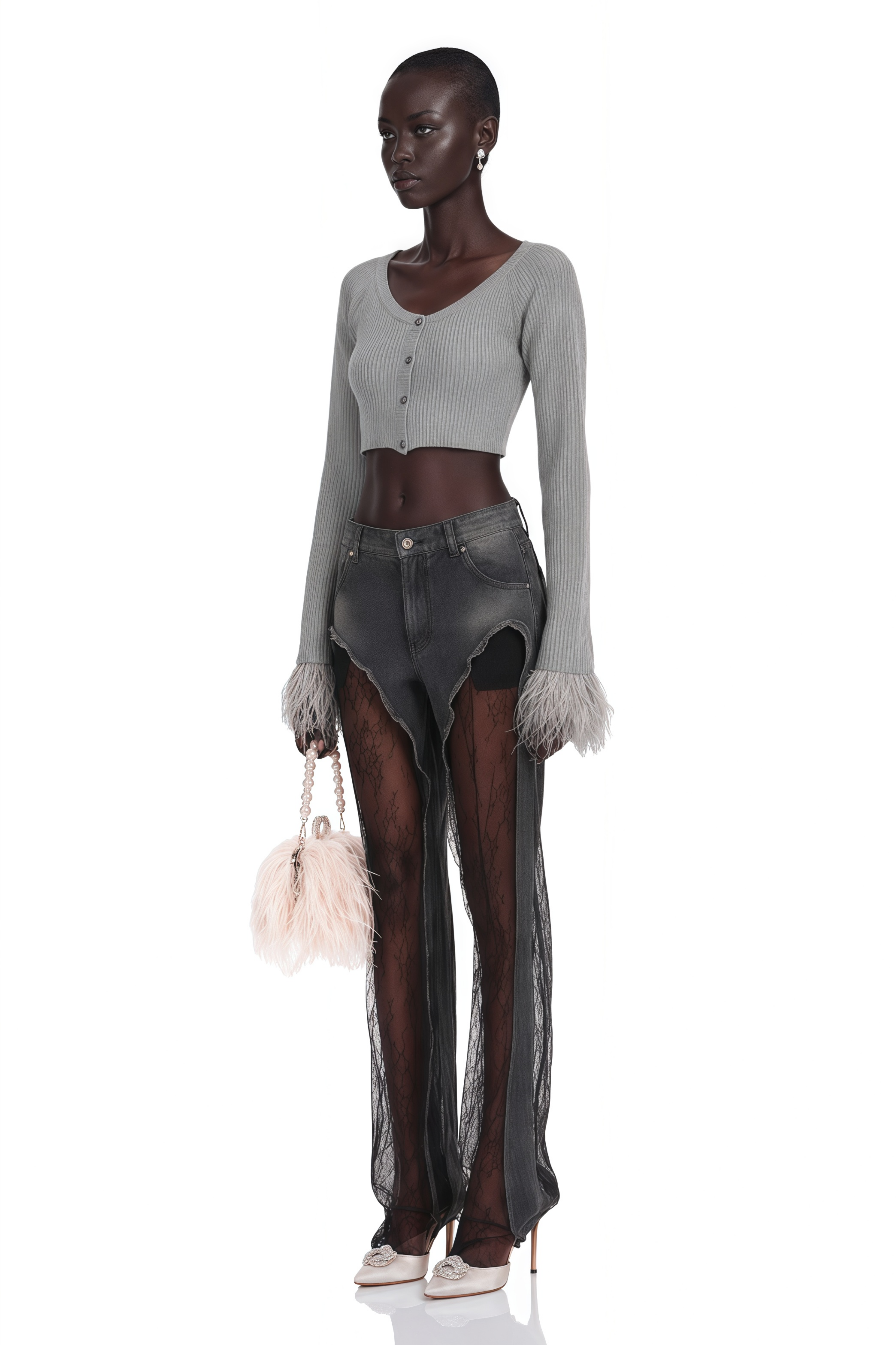 Black cutout trousers with sheer panels