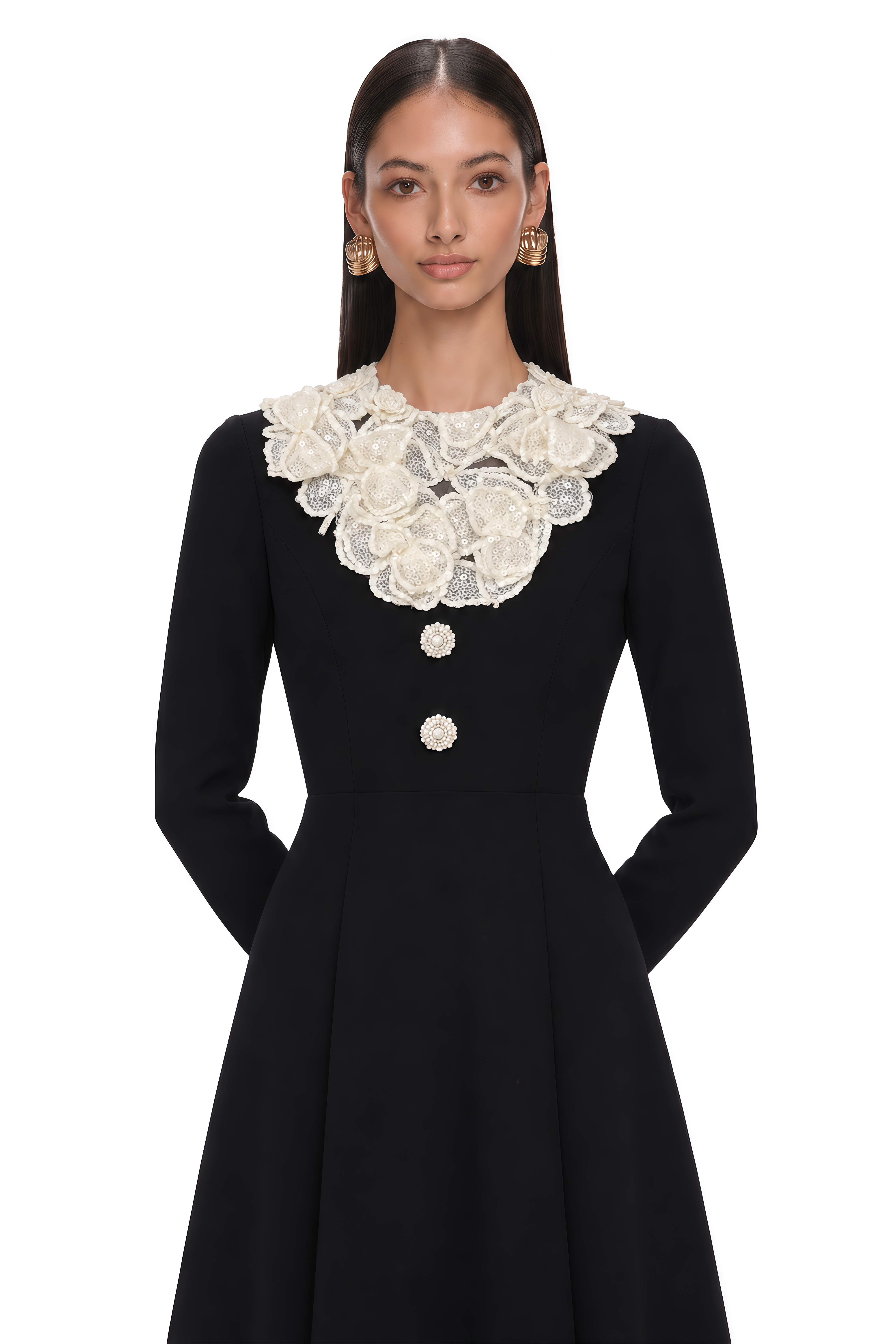 Greta Color Block Sequin 3D Petal Midi Dress