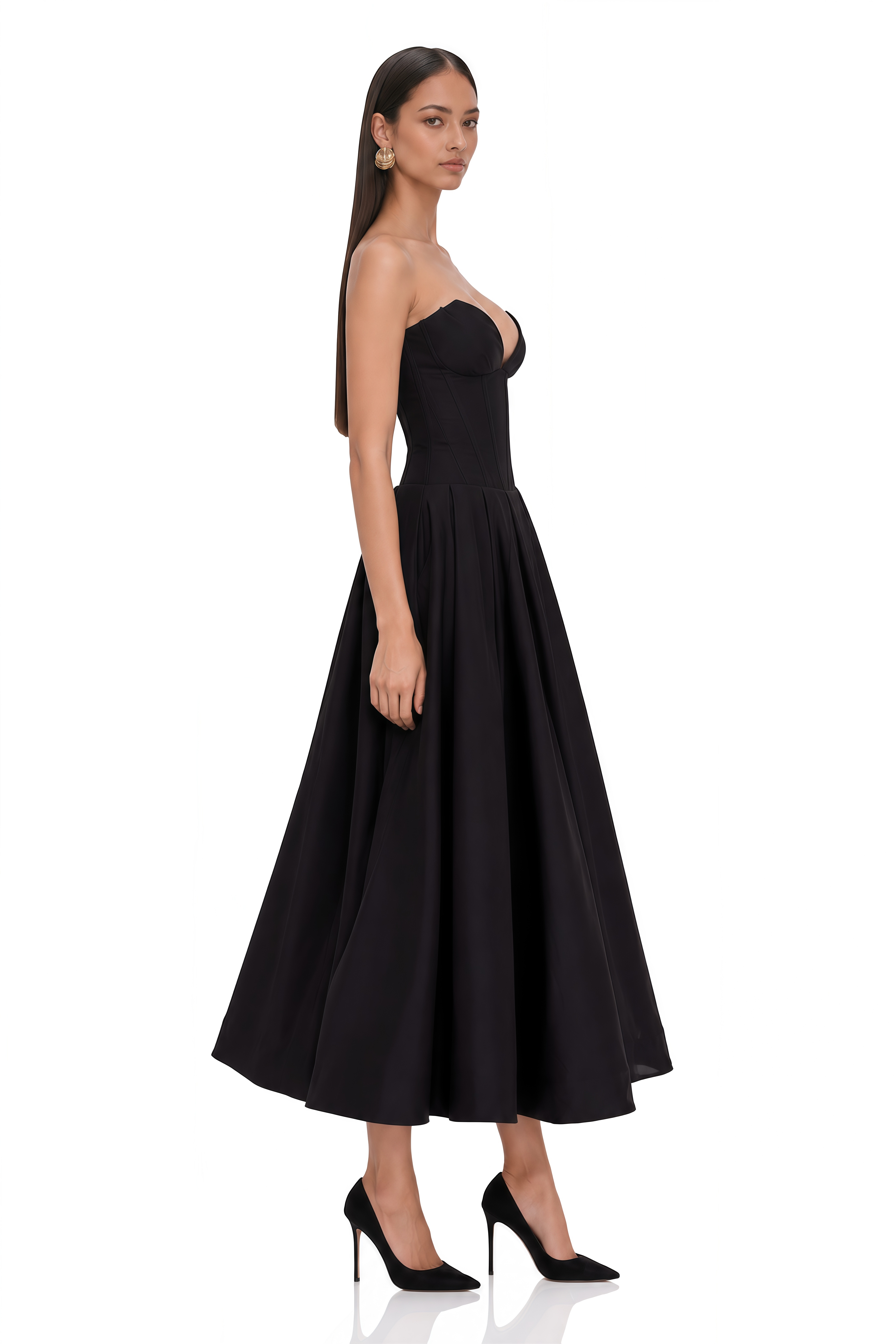 Katherine Black Off-Shoulder Corset Midi Dress