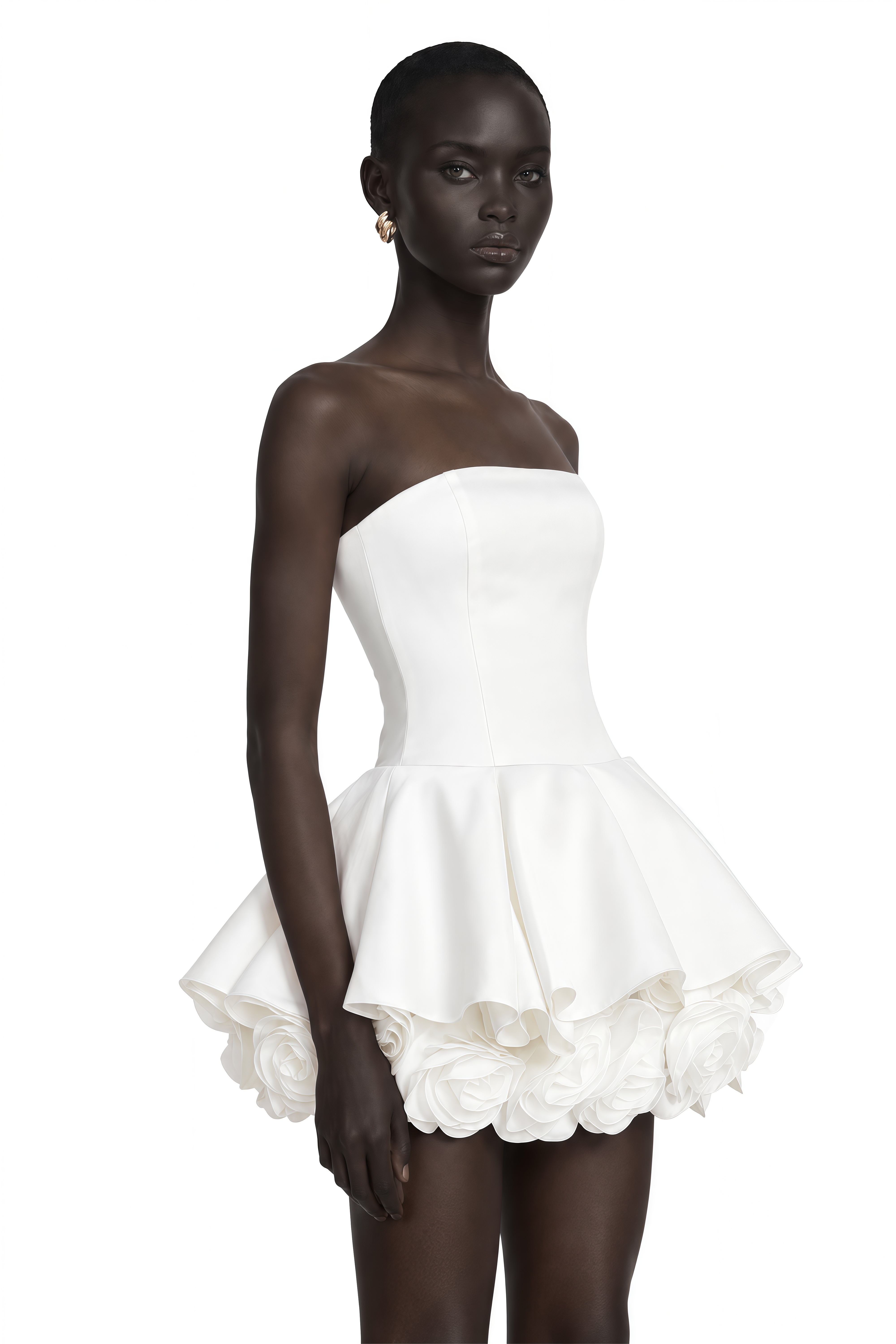 Lucie White Petal-Layered Strapless Corset Mini Dress