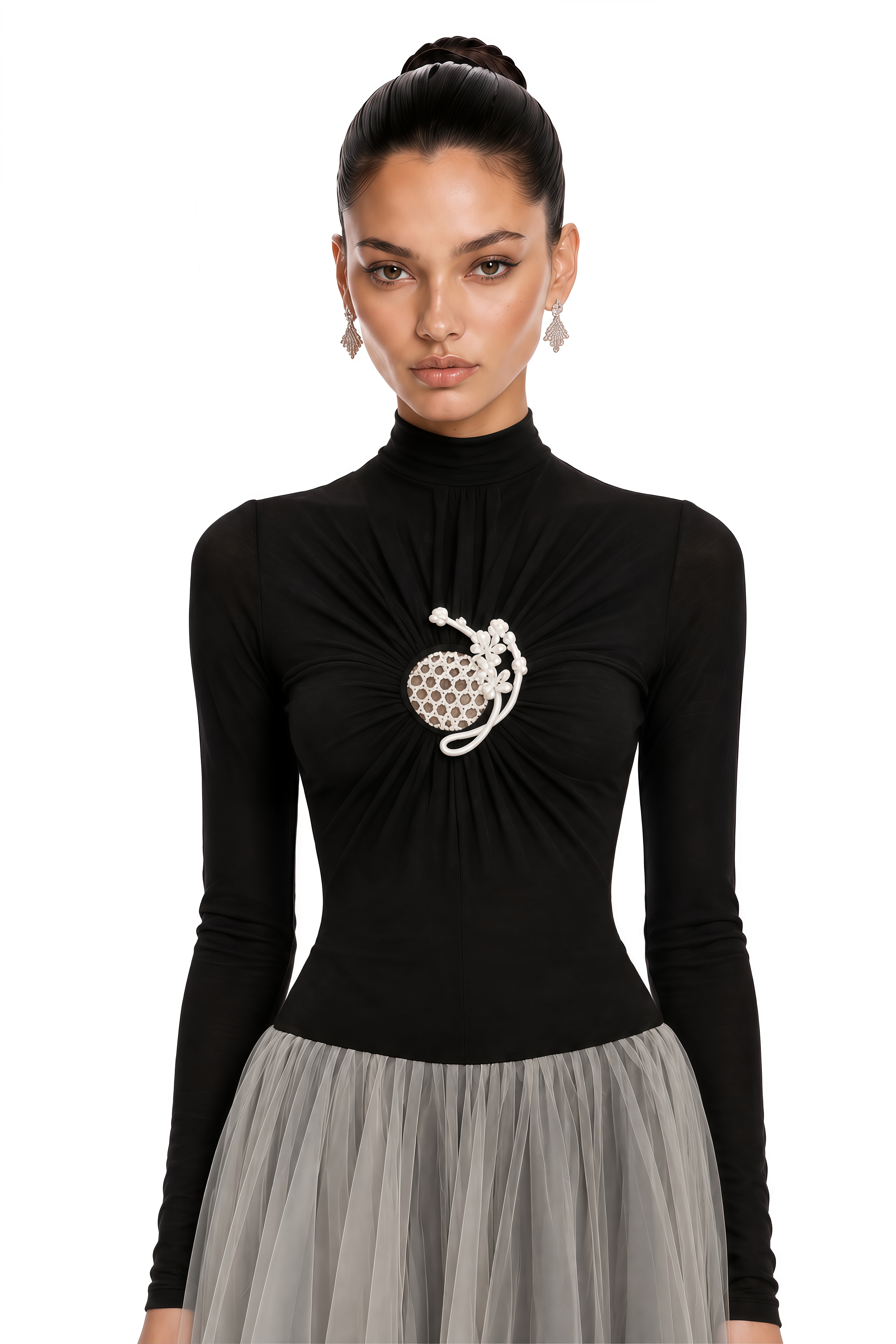 Cézanne Black Crochet Detail Tulle Panel Midi Dress