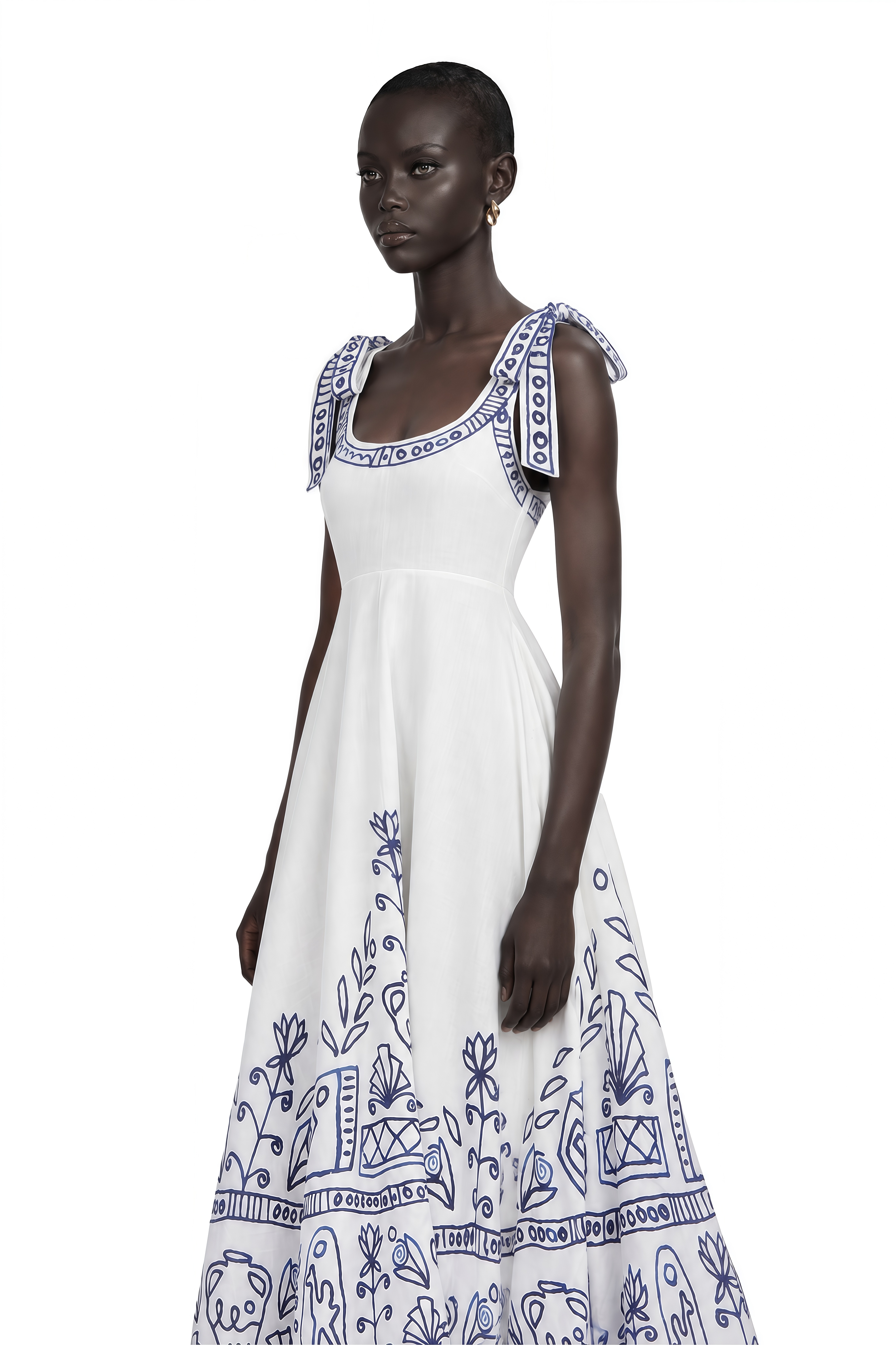 Zohar White Color Block Print Maxi Dress