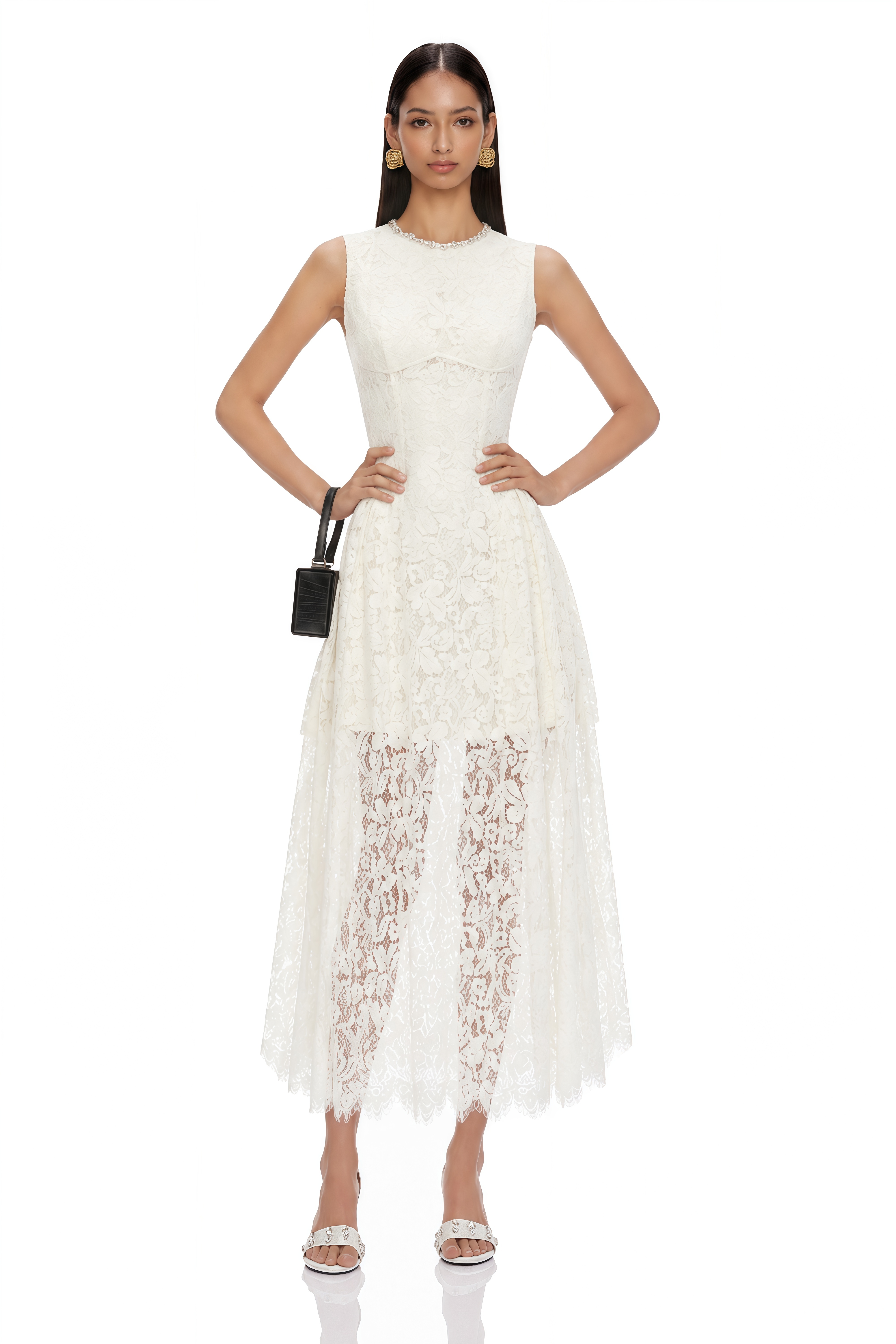 Laia Cream Lace Sleeveless Ruched Maxi Dress