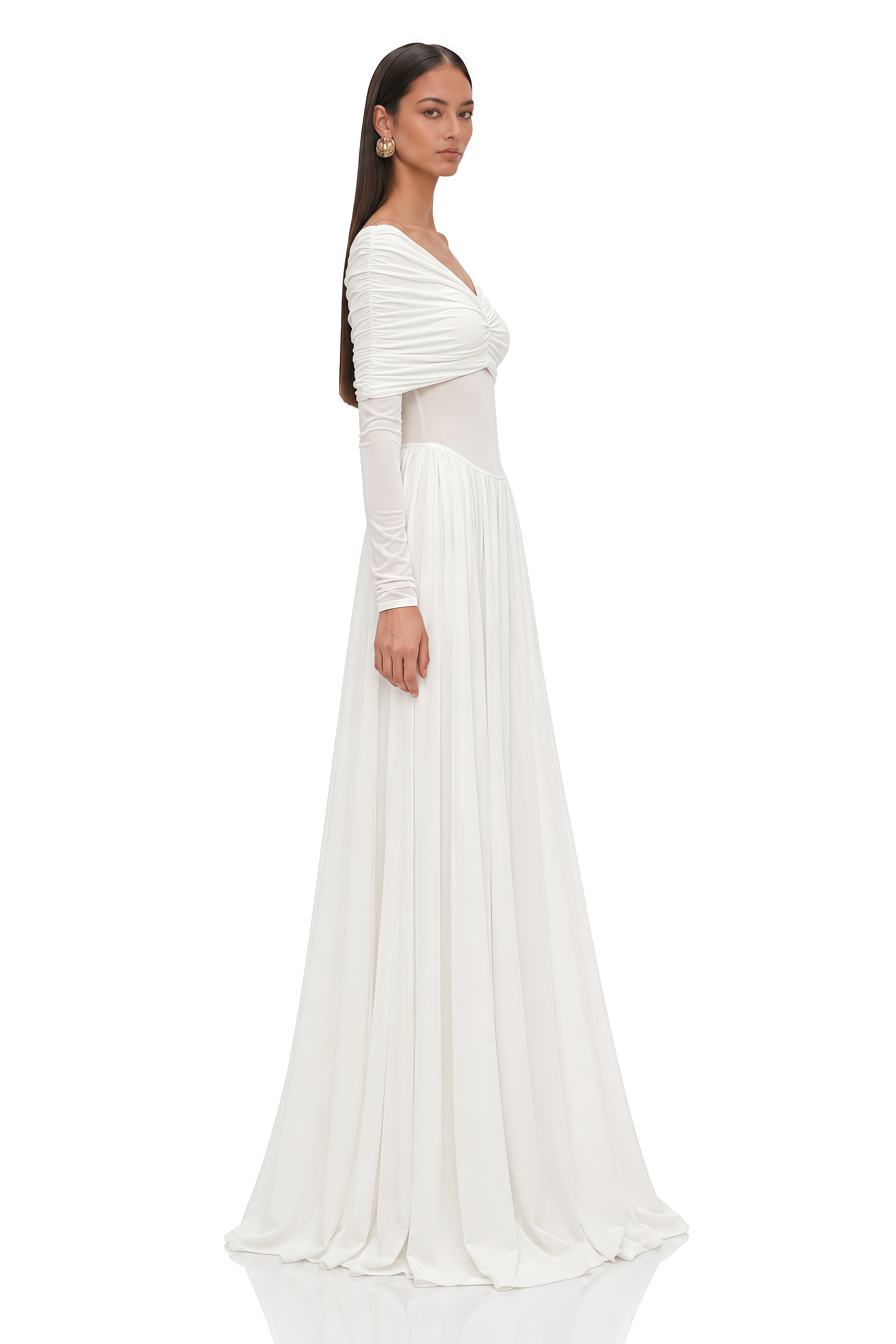 Vérane White Draped-detail Ruched Maxi Dress