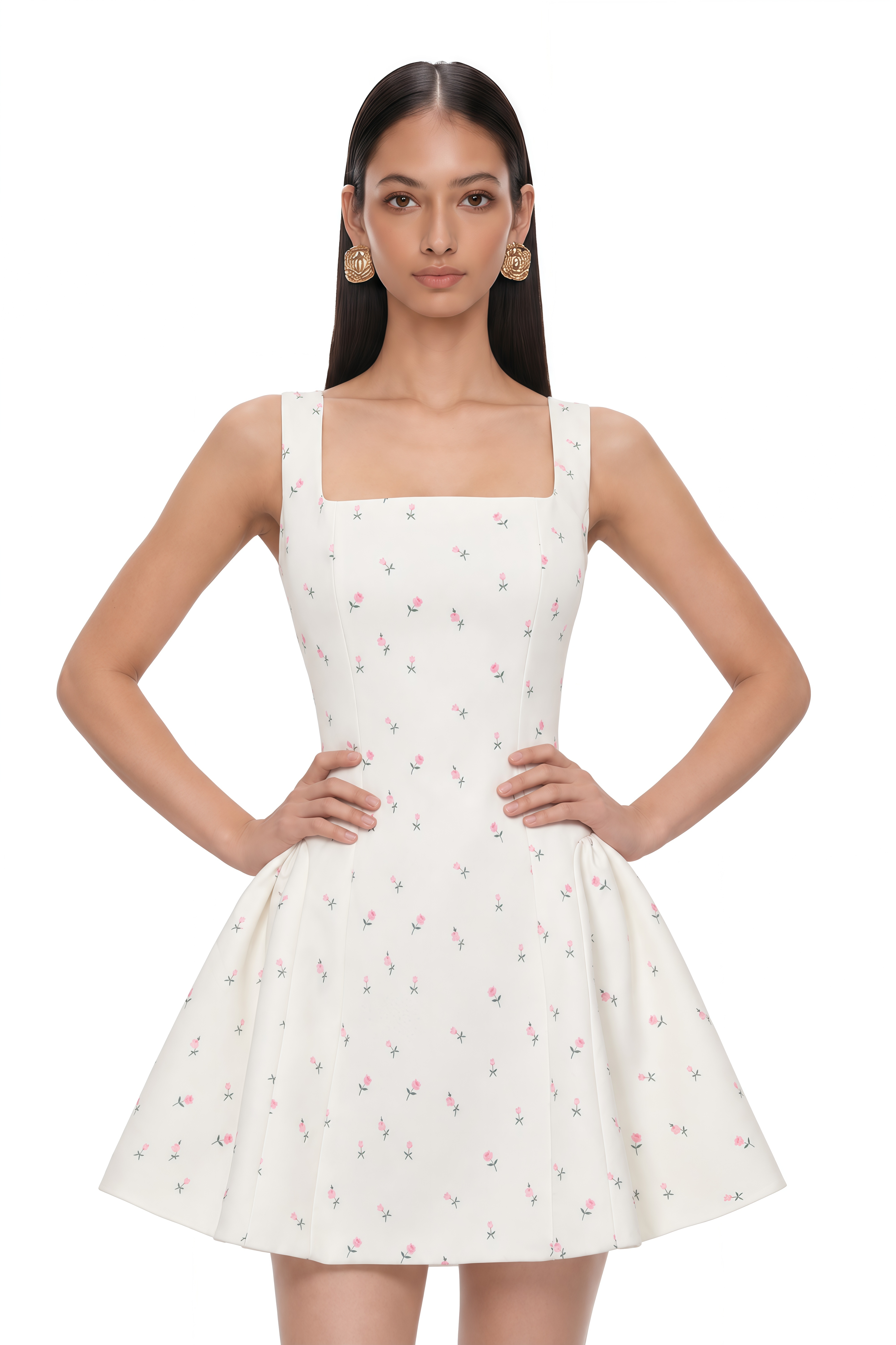 Marina White Sleeveless Floral Print Mini Dress