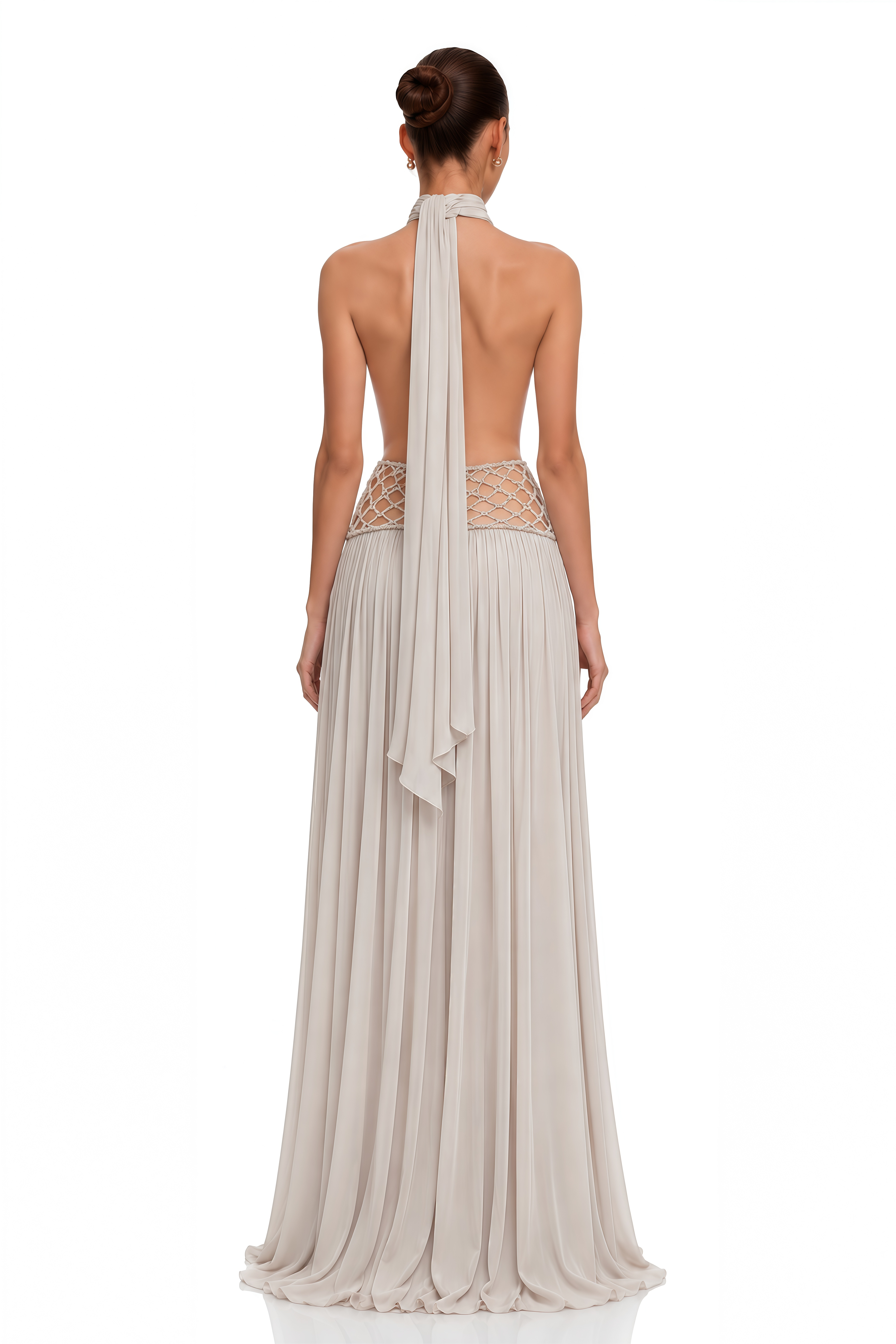 Sophie Almond Grey Embellished Ruched Maxi Dress
