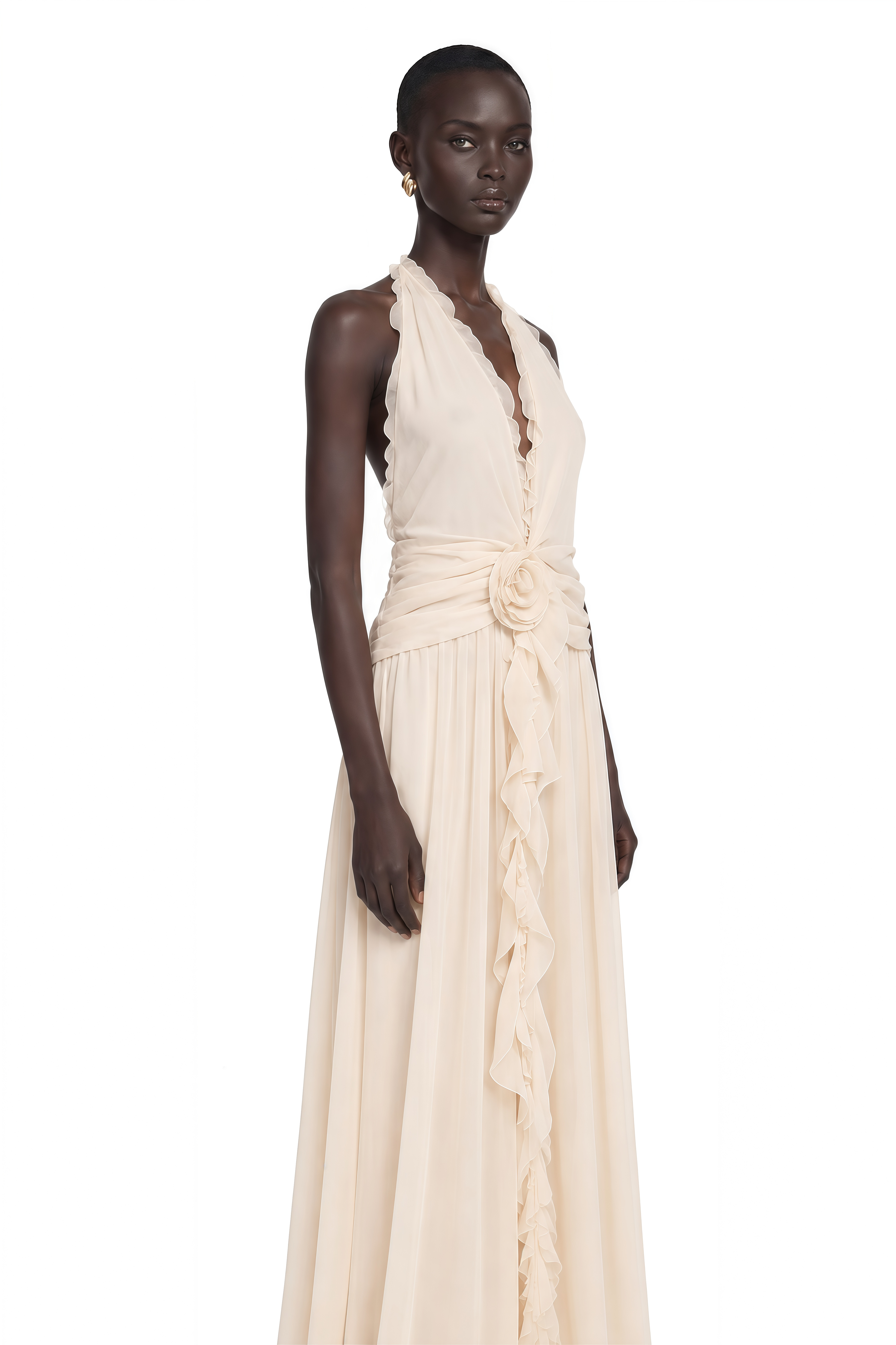 Élodie Ruffled Faux-Flower Maxi Dress